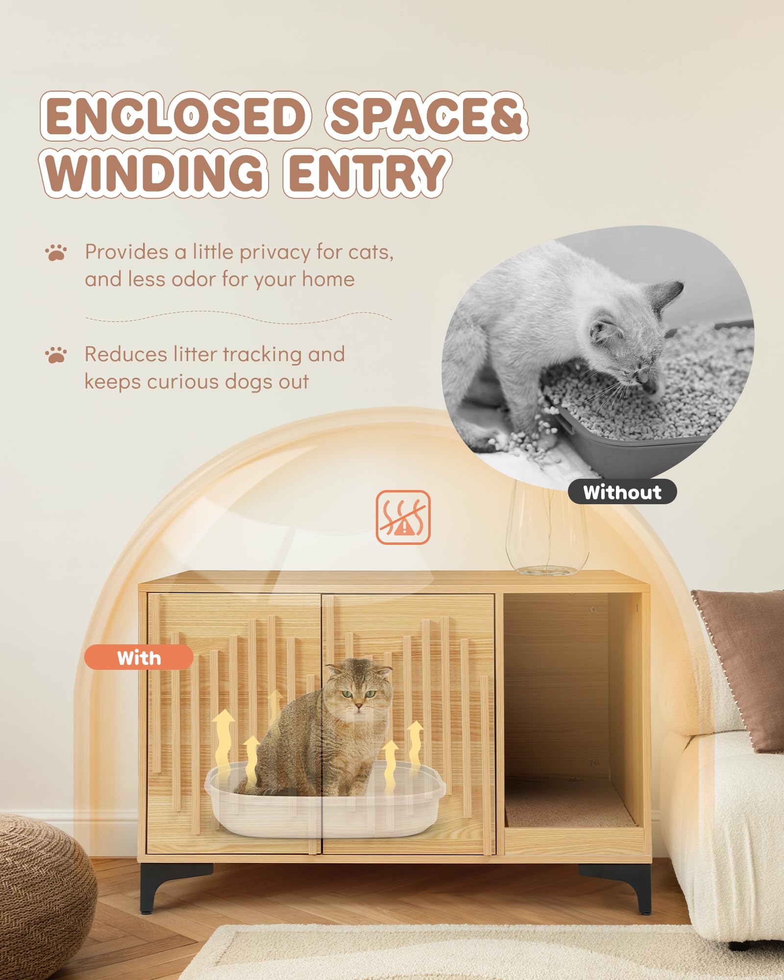 Jubinatural Cat Litter Box Enclosure,Stylish Hidden Litter Box Furniture, Modern Cat Litter Furniture Cabinet, Side End Table, C