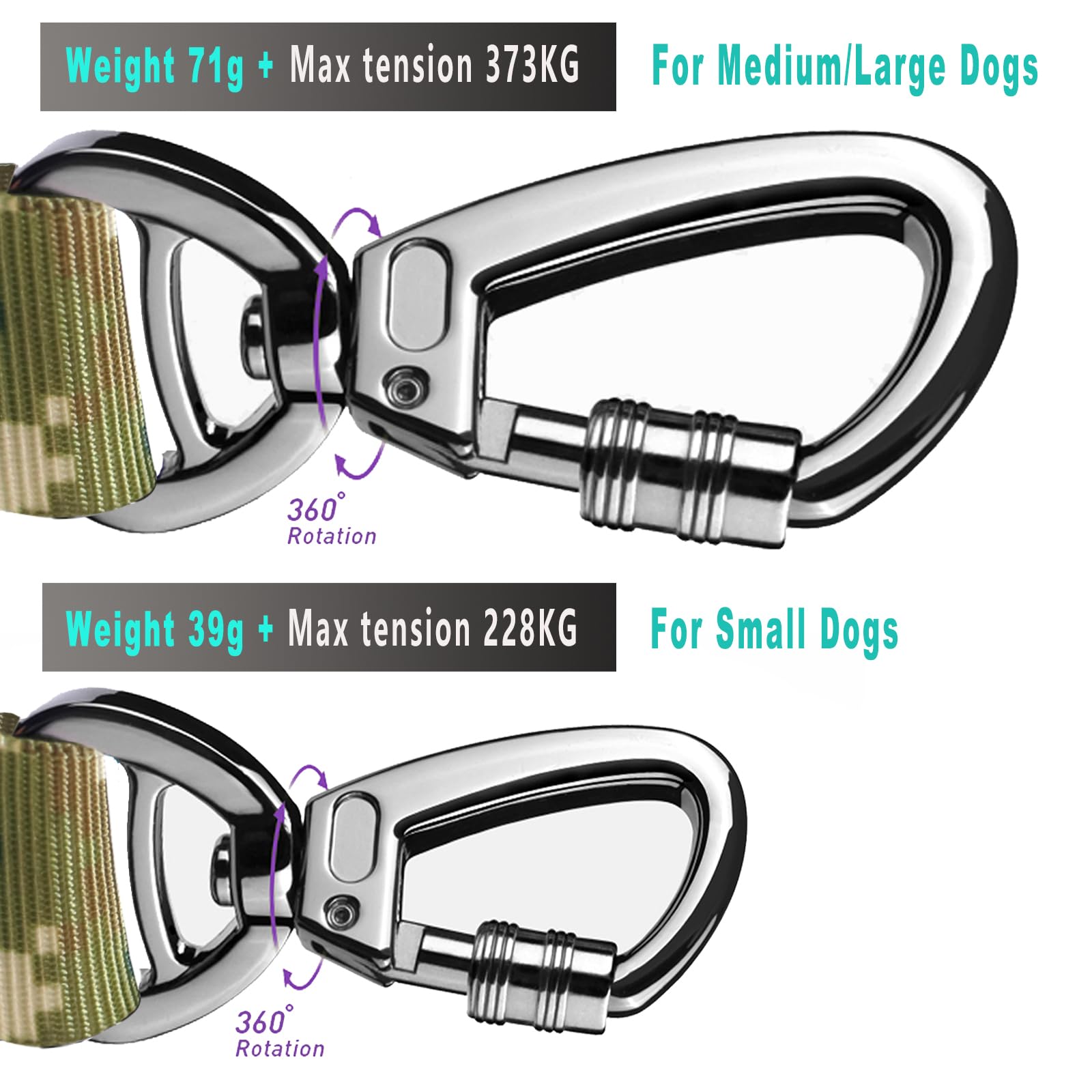 Hotsky Tactical Dog Leash - Heavy Duty Bungee No-Pull - Medium/Large, Army Camo, Padded Handles, Model TC Leash AmyC-010