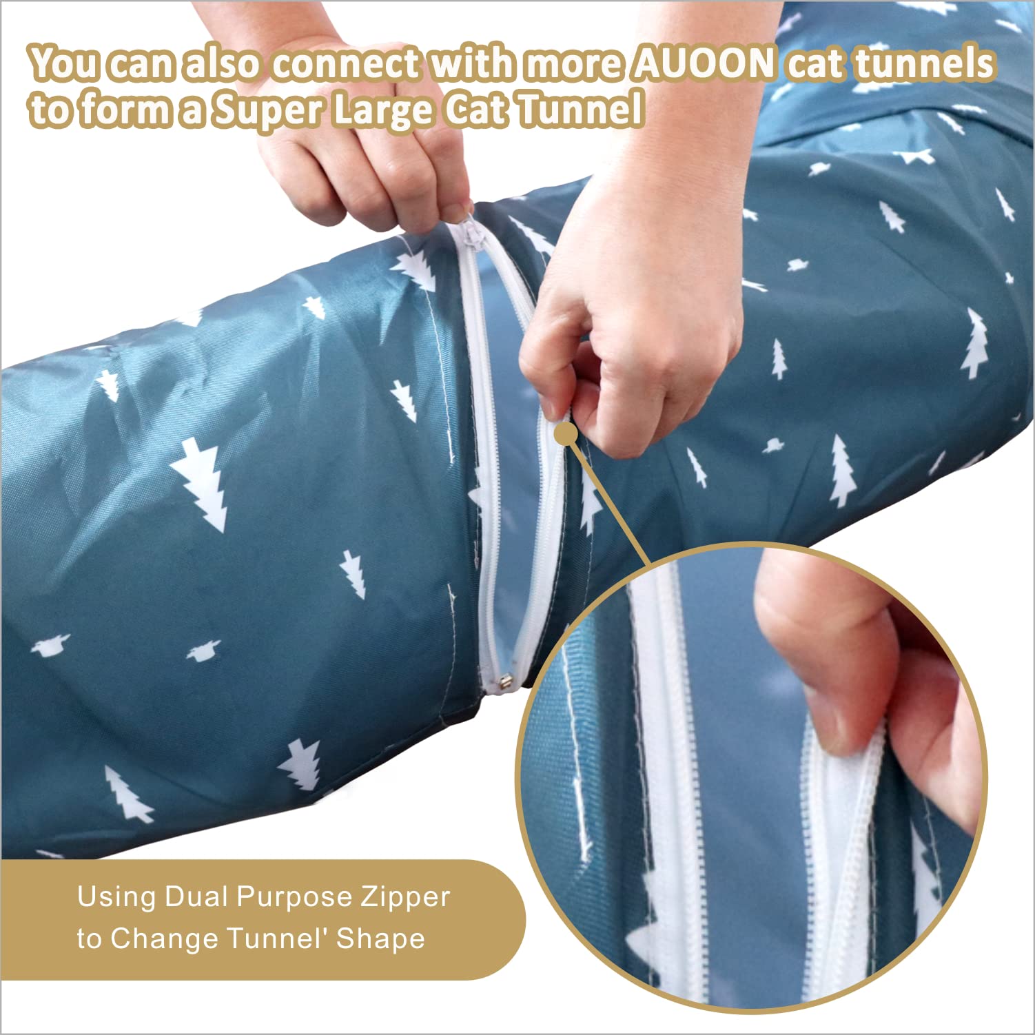 AUOON Cat Tunnel Bed with Central Mat Under Christmas Tree,Big Tube Playground Toys,Full Moon Shape for Kitten,Cat,Puppy,Rabbit,