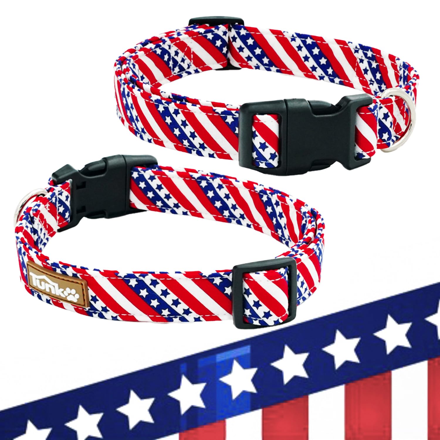 Tunkoo American Flag Dog Collar,4 Of July Cute Adjustable Patriotic Collar For Boy And Girl Dogs With Strong Plastic Buckle - Fo