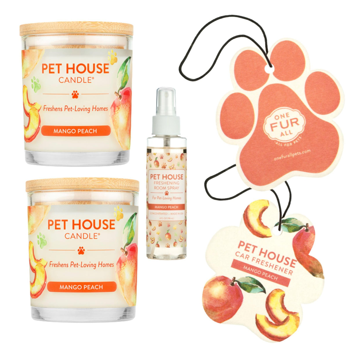 One Fur All Pet House Candle Value Pack, Plant-Based Scented Candles, Room Spray and Car Air Freshener, Cat and Dog Friendly, Pe