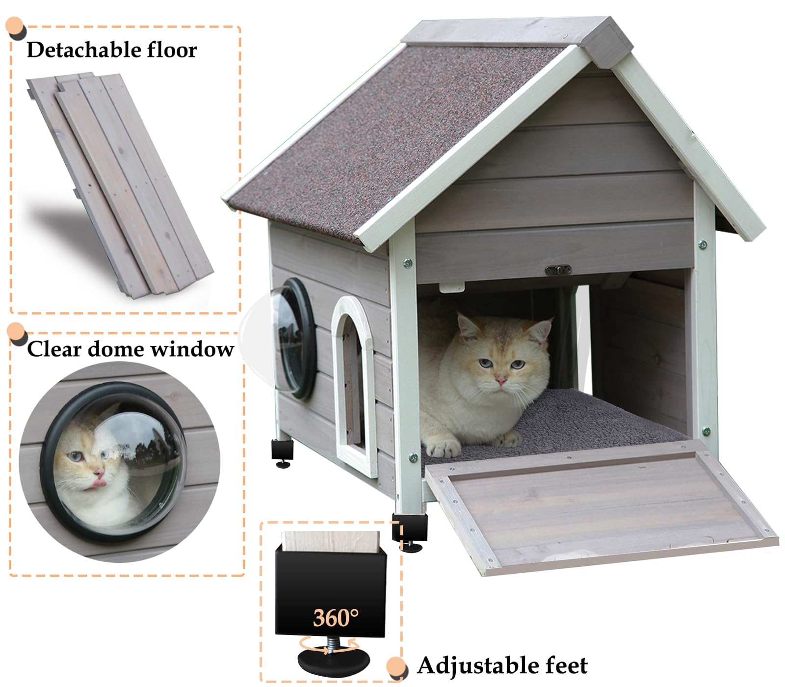 Rockever Outdoor Cat House, Feral Cat House Outdoor Weatherproof With Escape Door And Clear Windows For 2 Cats(With Self Warming