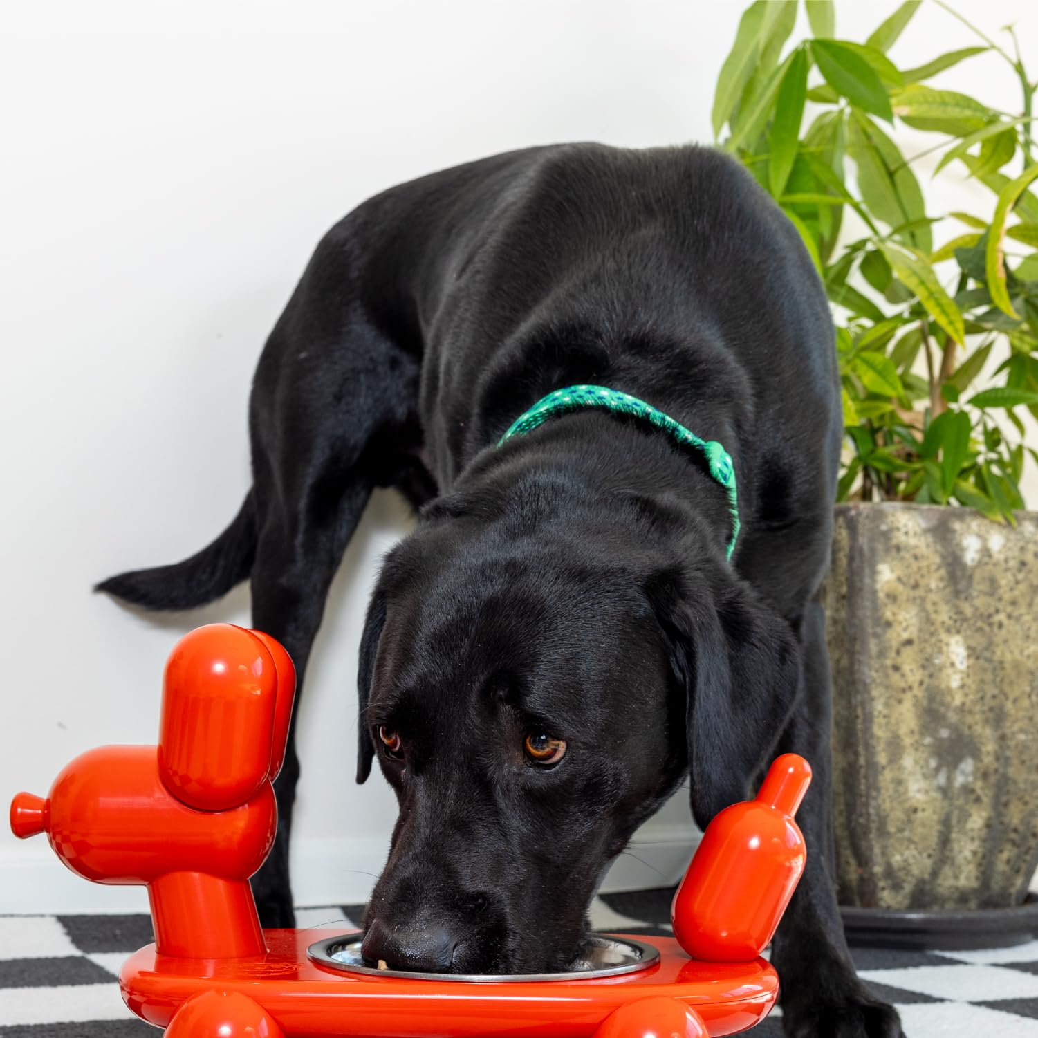 BigMouth Red Balloon Dog-Shaped Elevated Dog Bowl Stand with Stainless Steel Removable Bowl, Dishwashher Safe