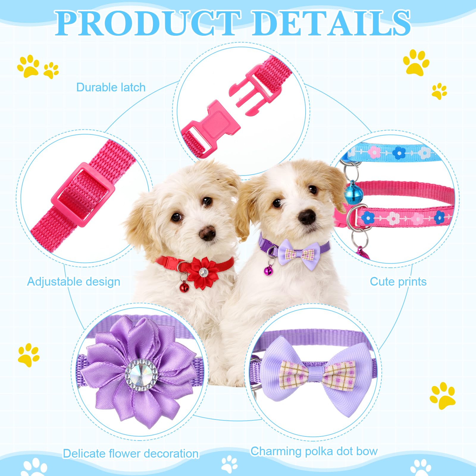 Saintrygo 22 Pack Dog Bow Tie Collar - Adjustable Bowtie, Flower Neck Tie For Medium Small Dog Cat Puppy(Delicate)