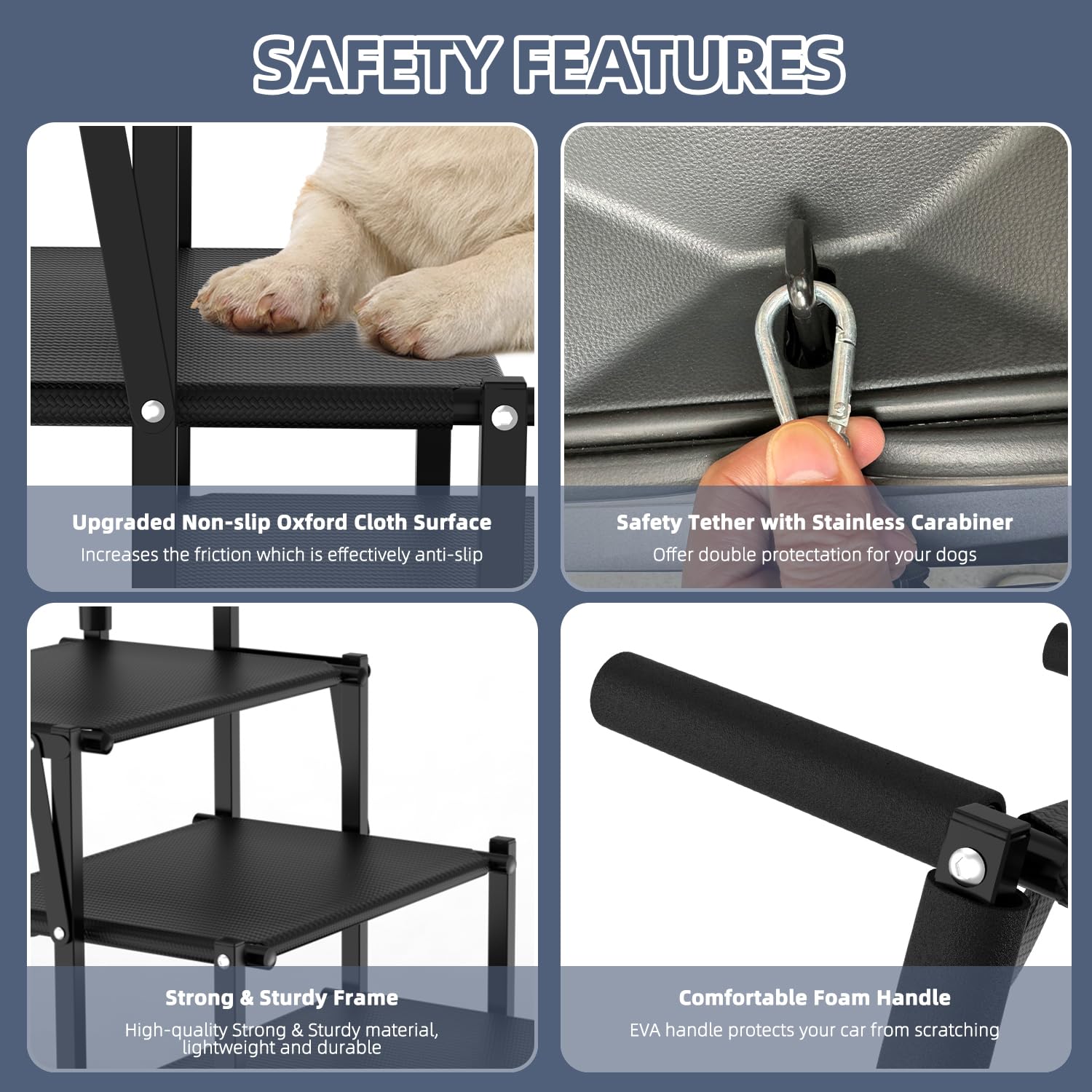 Petruna Extra Wide Dog Stairs For Car, Foldable Dog Ramp For Car With Non-Slip Surface, Lightweight Steps For Suv, High Beds, Tr