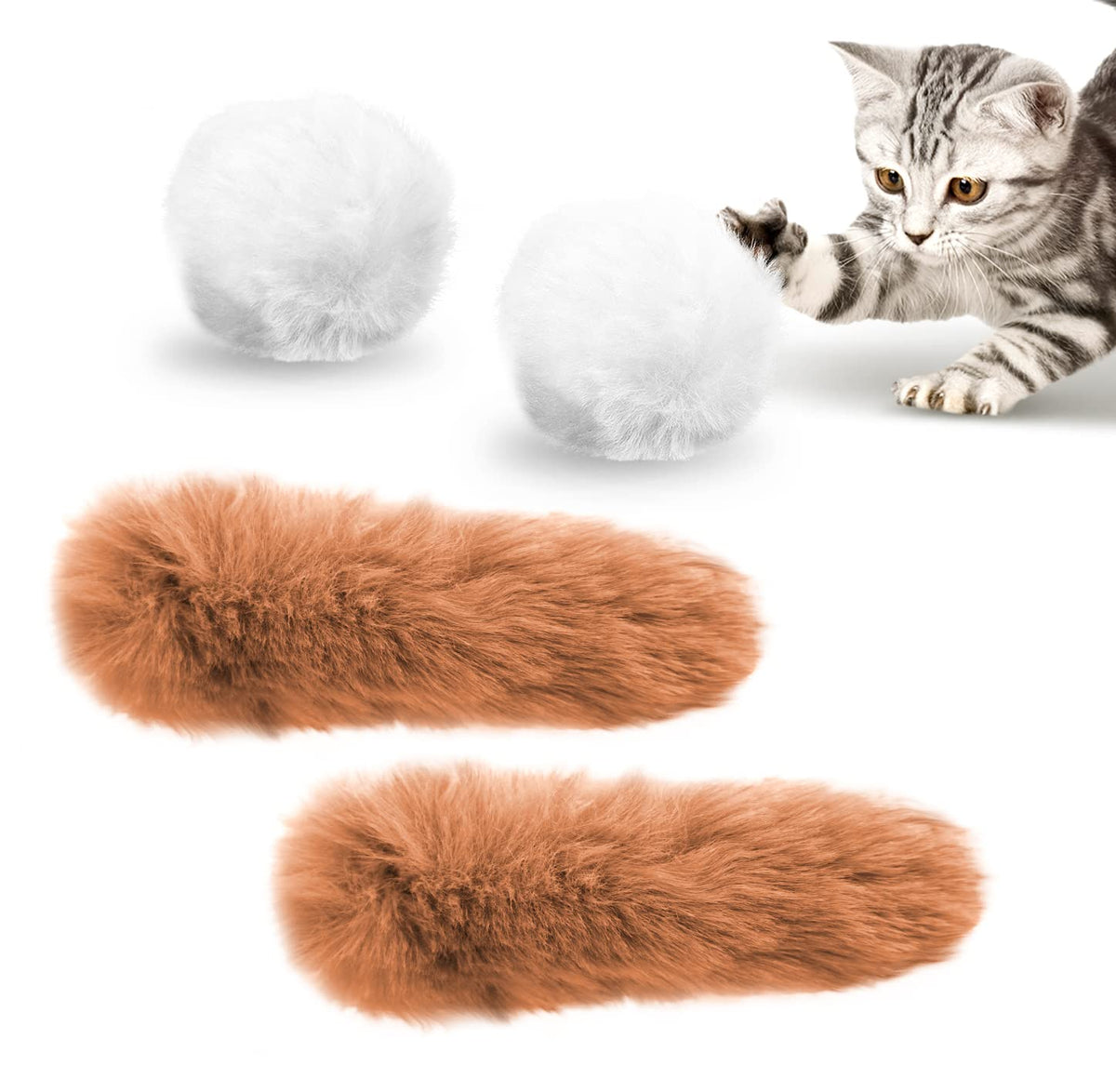 Migipaws Hide And Seek Replacements,2 Plush Balls With Catnip,2 Plush Tails With Catnip,Kitty Kitten Catnip Exercise Toys