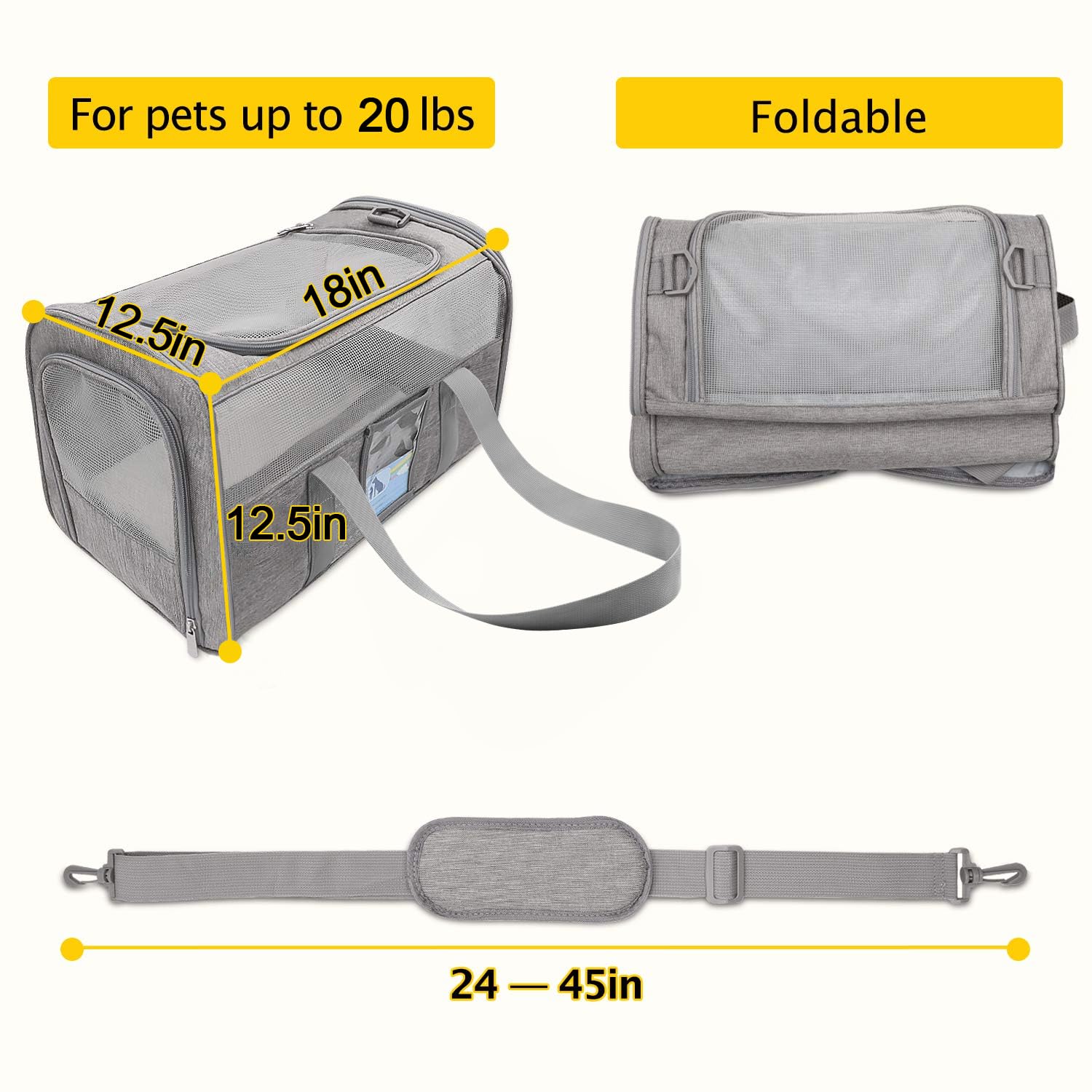 Refrze Cat Carrier For Large Cats 20 Lbs, Medium Cats Under 25 Lbs, Dog Carriers For Small Dogs, Soft Travel Pet Carrier For 2 C