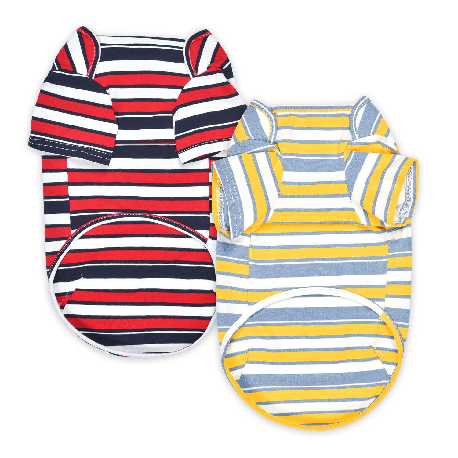 Knuffelen Dog Shirts Cotton Striped T-Shirt, Summer Pet Clothes For Small Dogs, 2-Pack Soft Puppy Apparel Cat Tee, Breathable Stretchy, Red Yellow Xxl