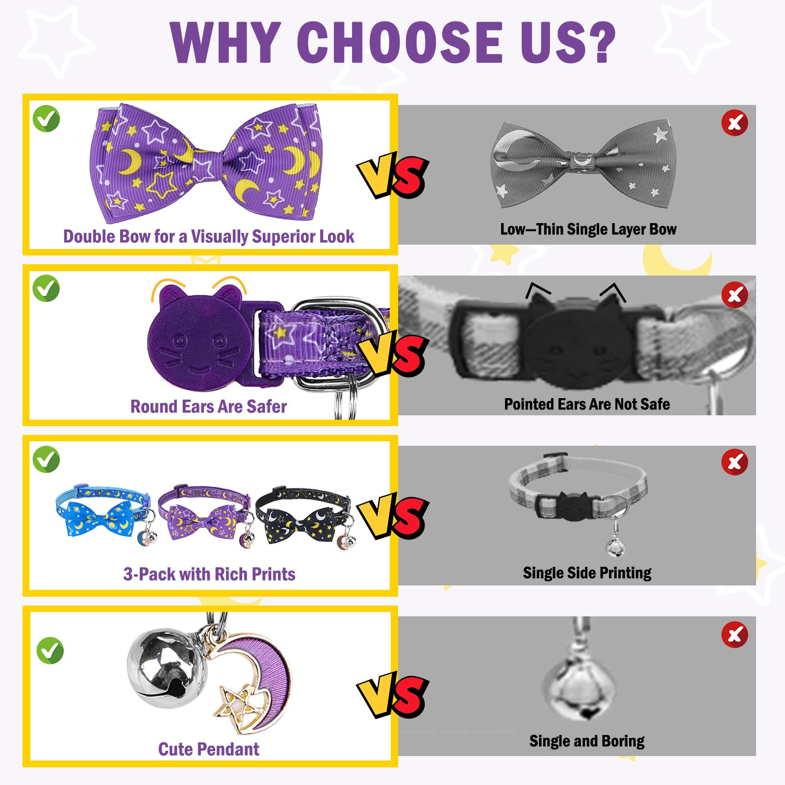 Scenereal Breakaway Cat Collar With Bell, 3 Pack Safety Adjustable Cat Collars With Pendant, Spring Summer Personalised Puppy Ki