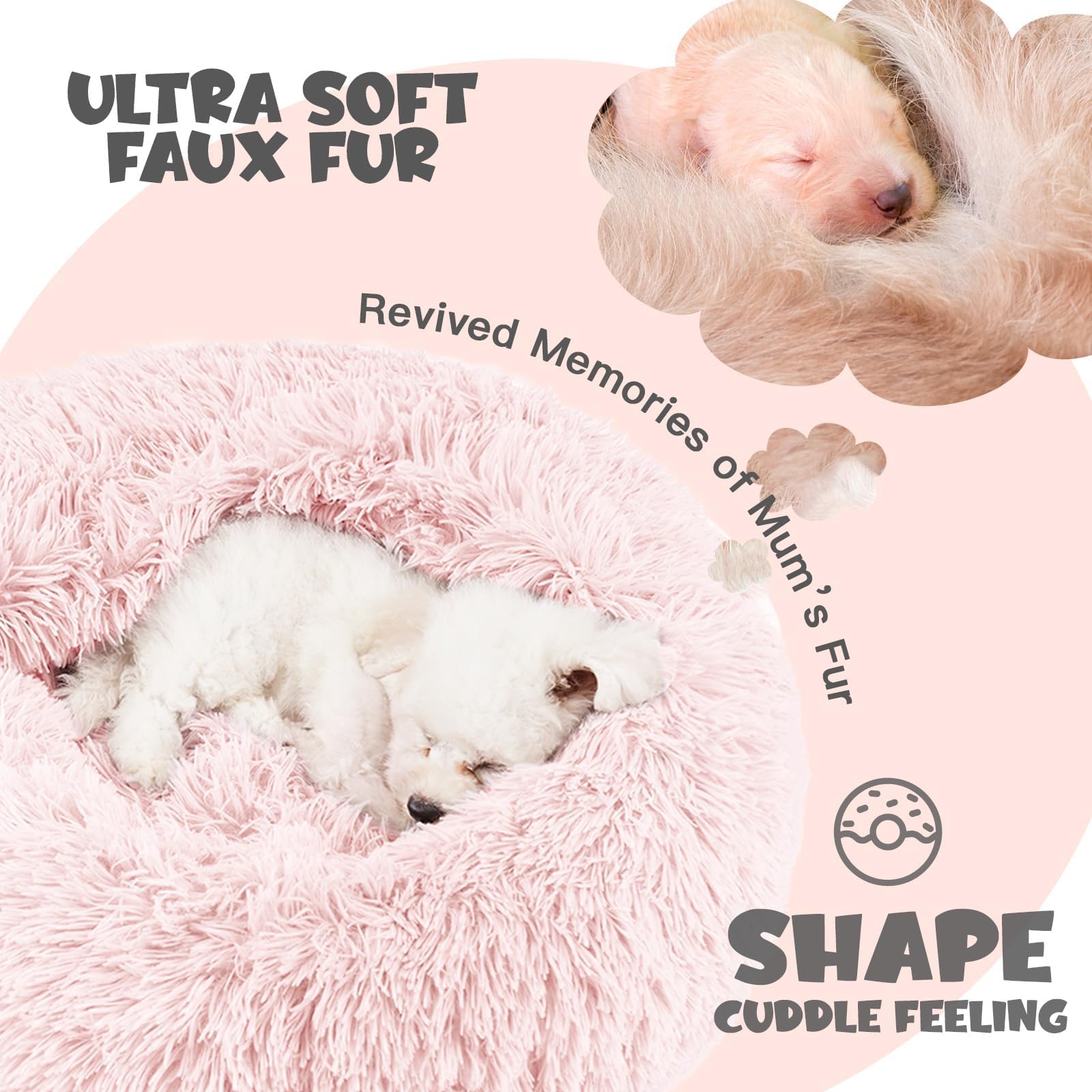Himax Dog Beds For Small Dogs&Cats, Comfort Dogs Beds With Blanket Attached, Calming Anti-Anxiety Fluffy Dog Bed Washable (20''/