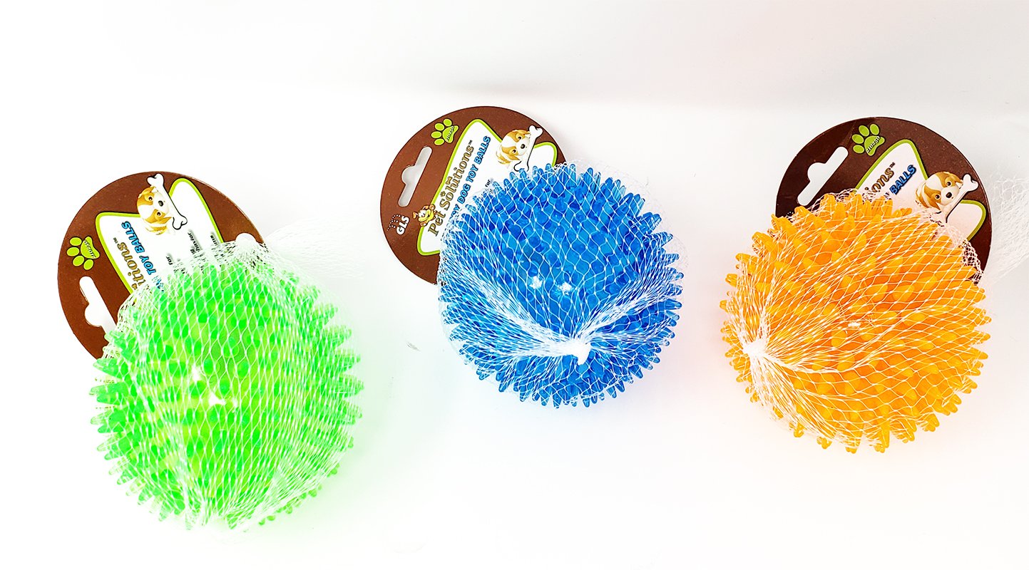 Pet Solutions Dog Toy Spiky Balls | Knobby 3.5    (3 Pack) Squeaky, Squeezy & Bouncy For Medium To Large Dogs