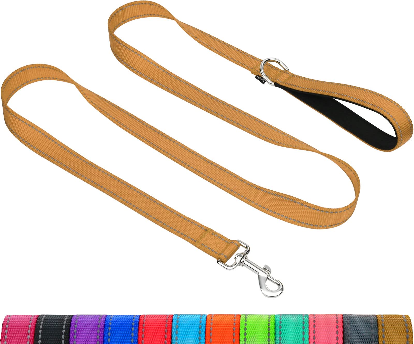 Taglory Nylon Dog Leash 6Ft, Soft Padded Handle Pet Reflective Leashes For Puppy Small Medium Dogs Walking & Training,Tan
