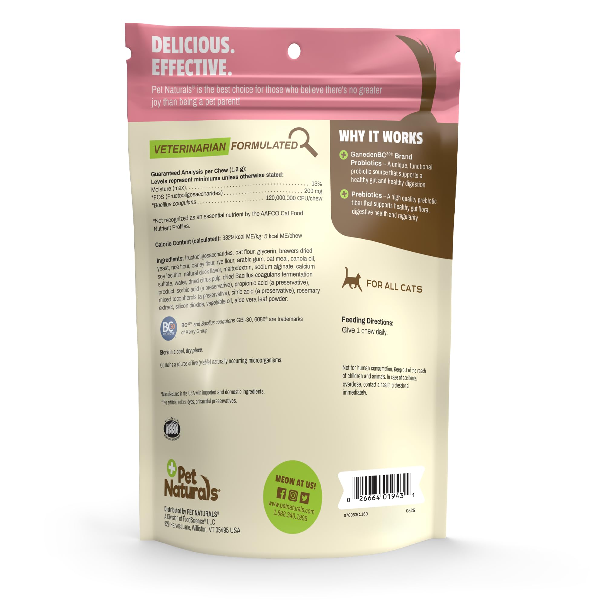 Pet Naturals Daily Probiotic for Cats, 160 Chews - Digestive and Immune Support Supplement for Cats