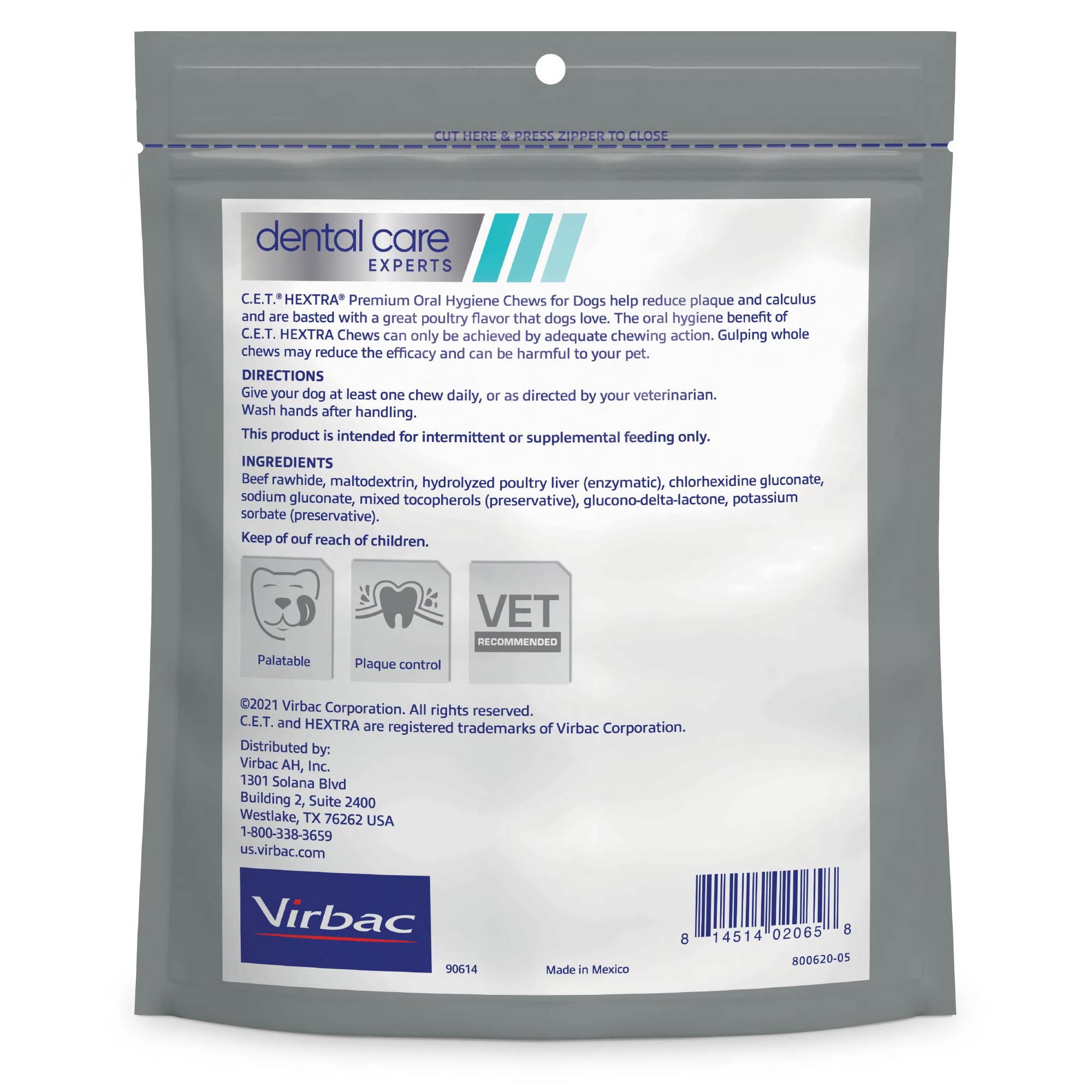 Virbac C.E.T. HEXtra Premium Oral Hygiene Chews for Dogs, 11-25 lbs, 8.5 Oz