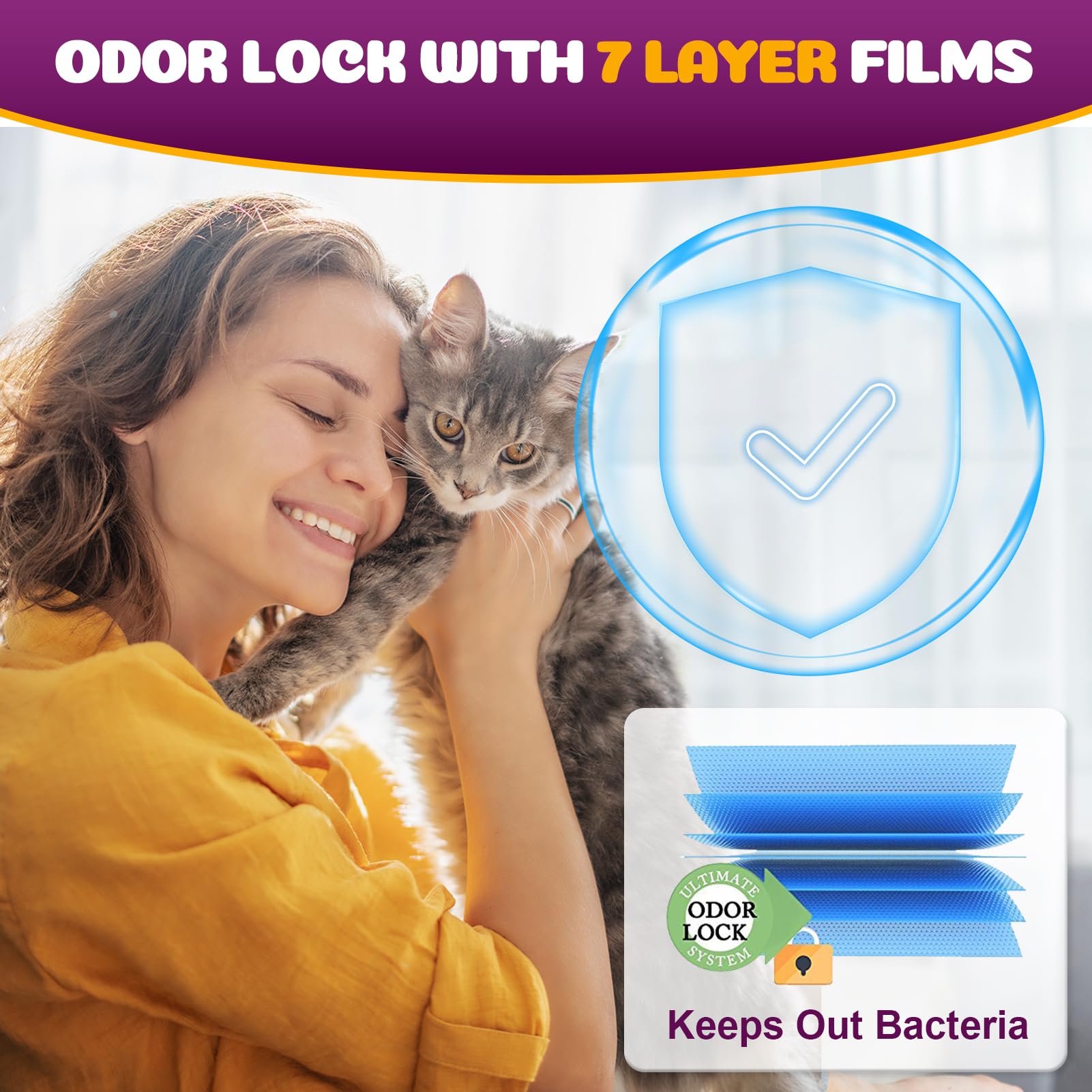 Cat Litter Refill Bags Compatible with Genie Easy Roll Litter Bin, Long Lasting Cat Bag, 7-Layer Odor Control, Leak-Proof & Easy