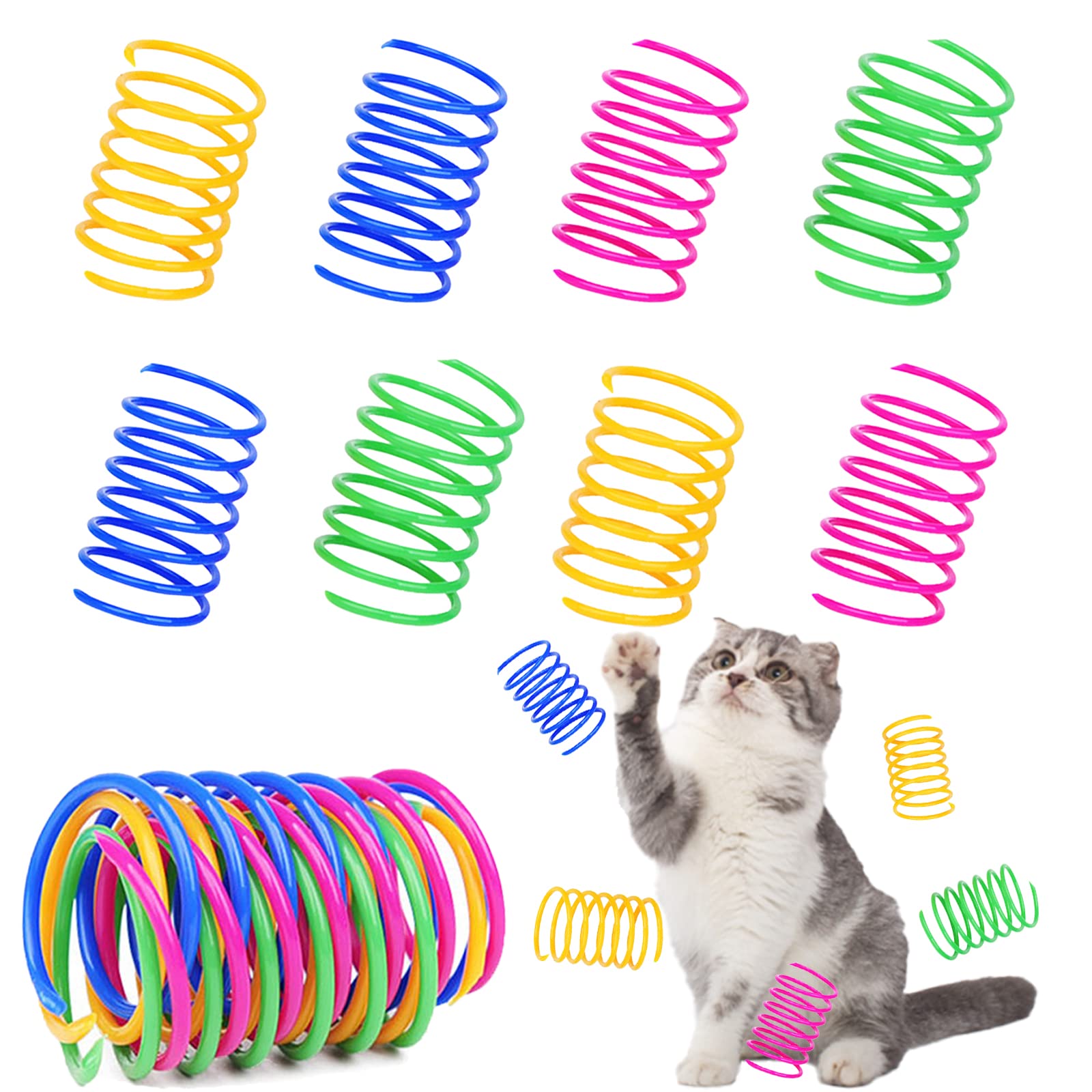 Aimicoca 120 Pack Cat Spring Toy - Interactive Plastic Coils For Indoor Cats, Colorful Spiral Springs For Swatting, Biting, Hunt