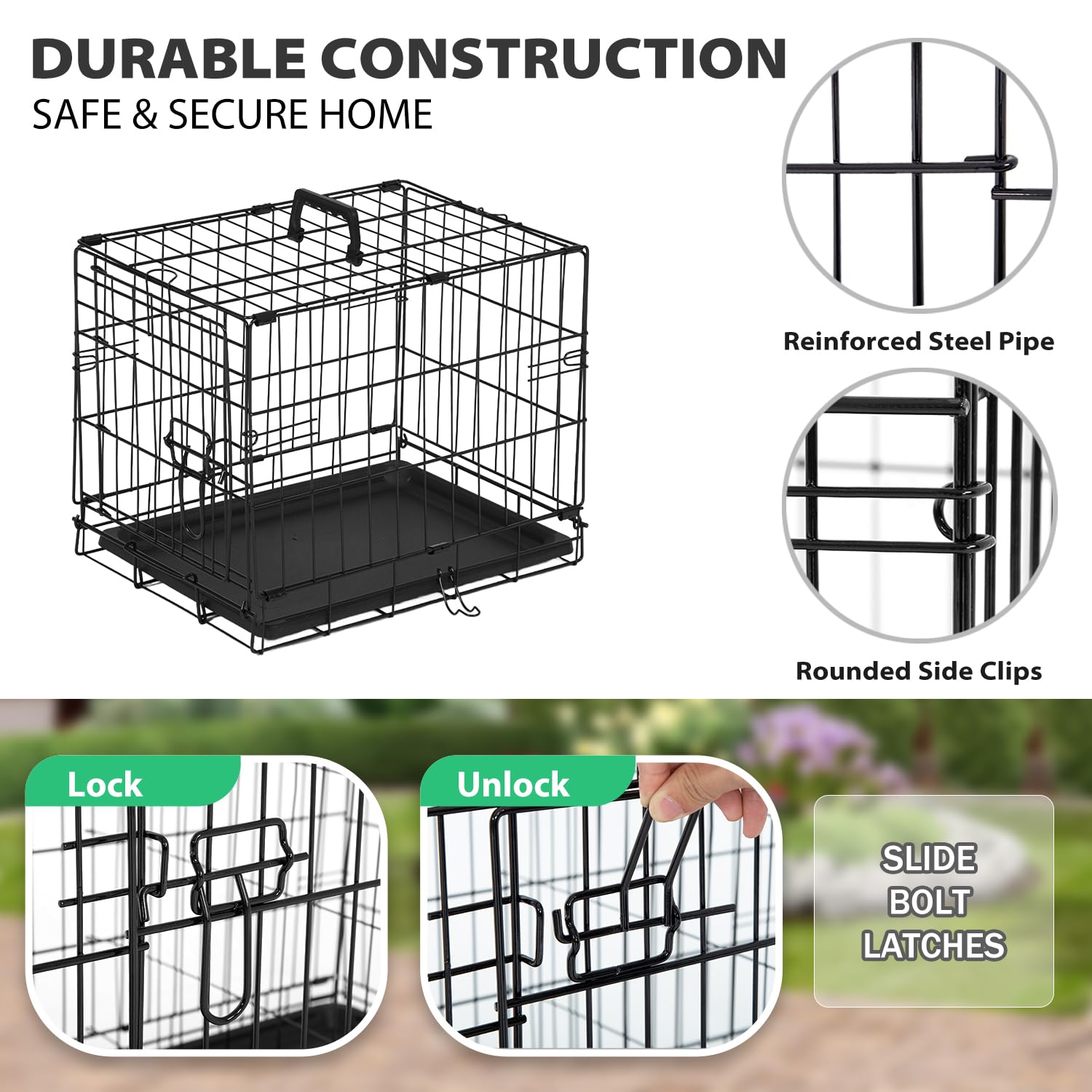BestPet | Dog Crate | 18 | Black | Foldable Metal Kennel with Single Doors, Secure Slide-Bolt Latches, Leakproof Tray | Portable