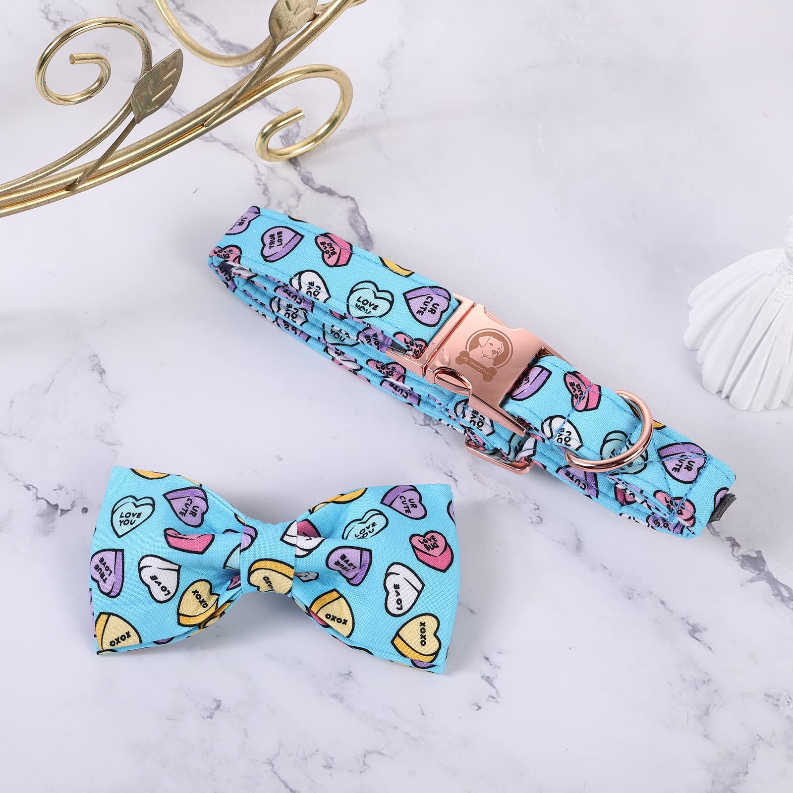 Mr. Chubbyface Valentines Day Dog Collar With Dog Bow Tie, Adjustable Dog Collar Cute Boy Girl Dog Collars For Small Medium Large Dogs