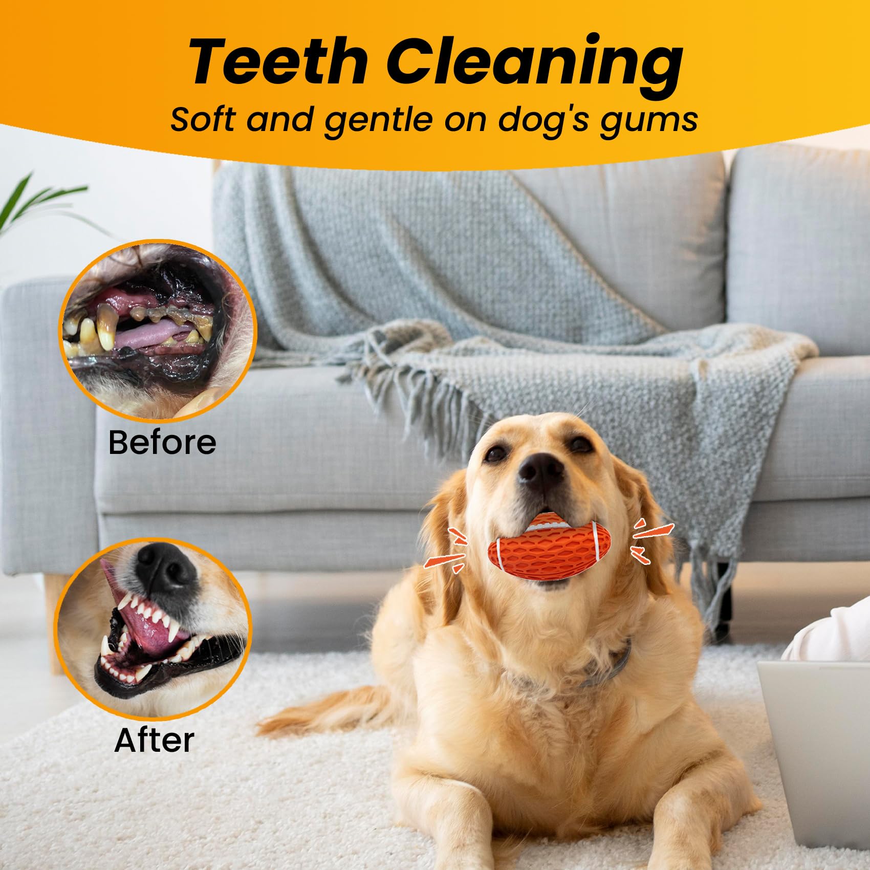 Petinstinct Squeaky Dog Football Toy, Rubber Dog Ball Toy For Aggressive Chewers, Tough Fetch Ball, Durable And Interactive For