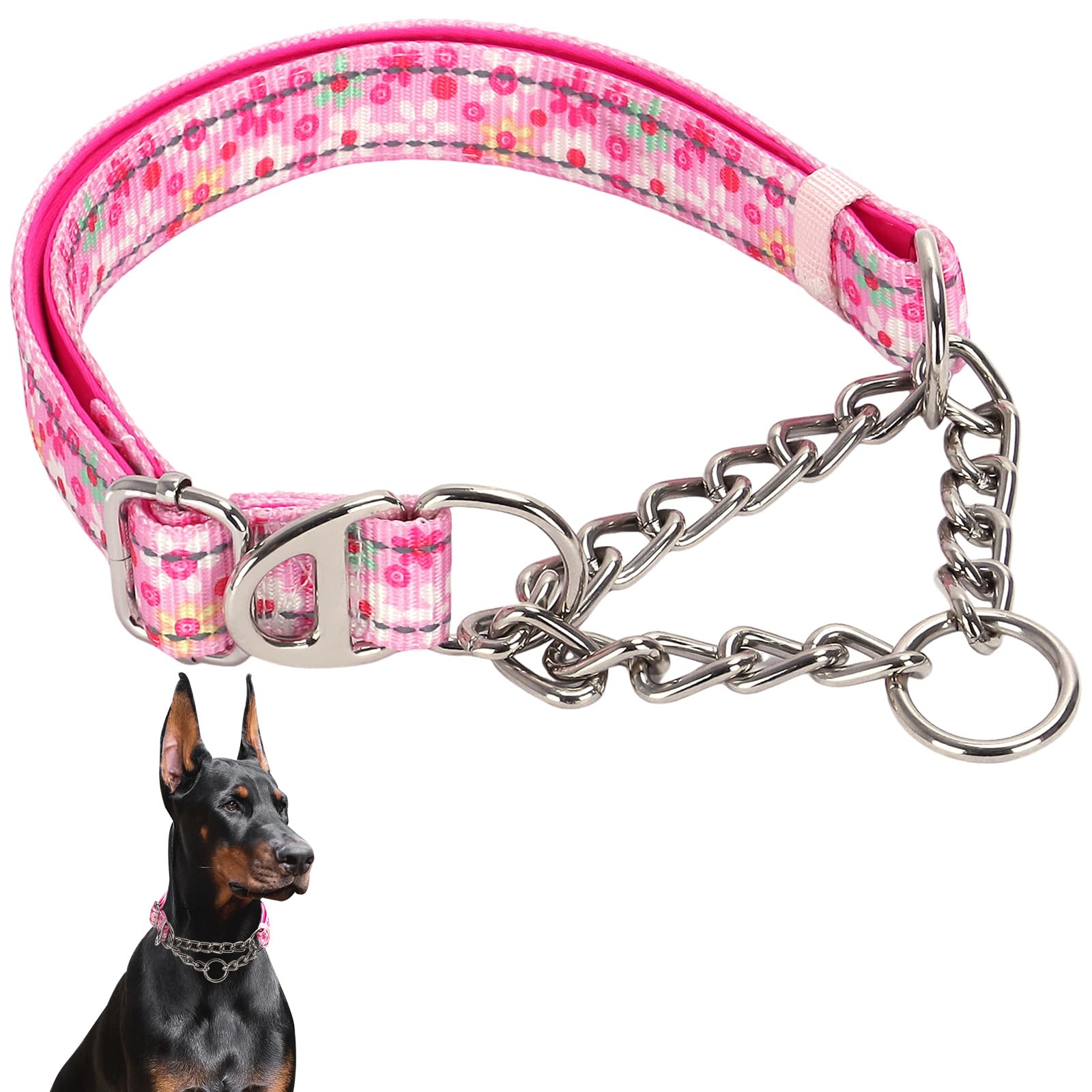 Reflective Martingale Dog Collar With Soft Padded,Adjustable Heavy Duty Choke Steel Chain Big Dog Training, Walking, Hunting Col