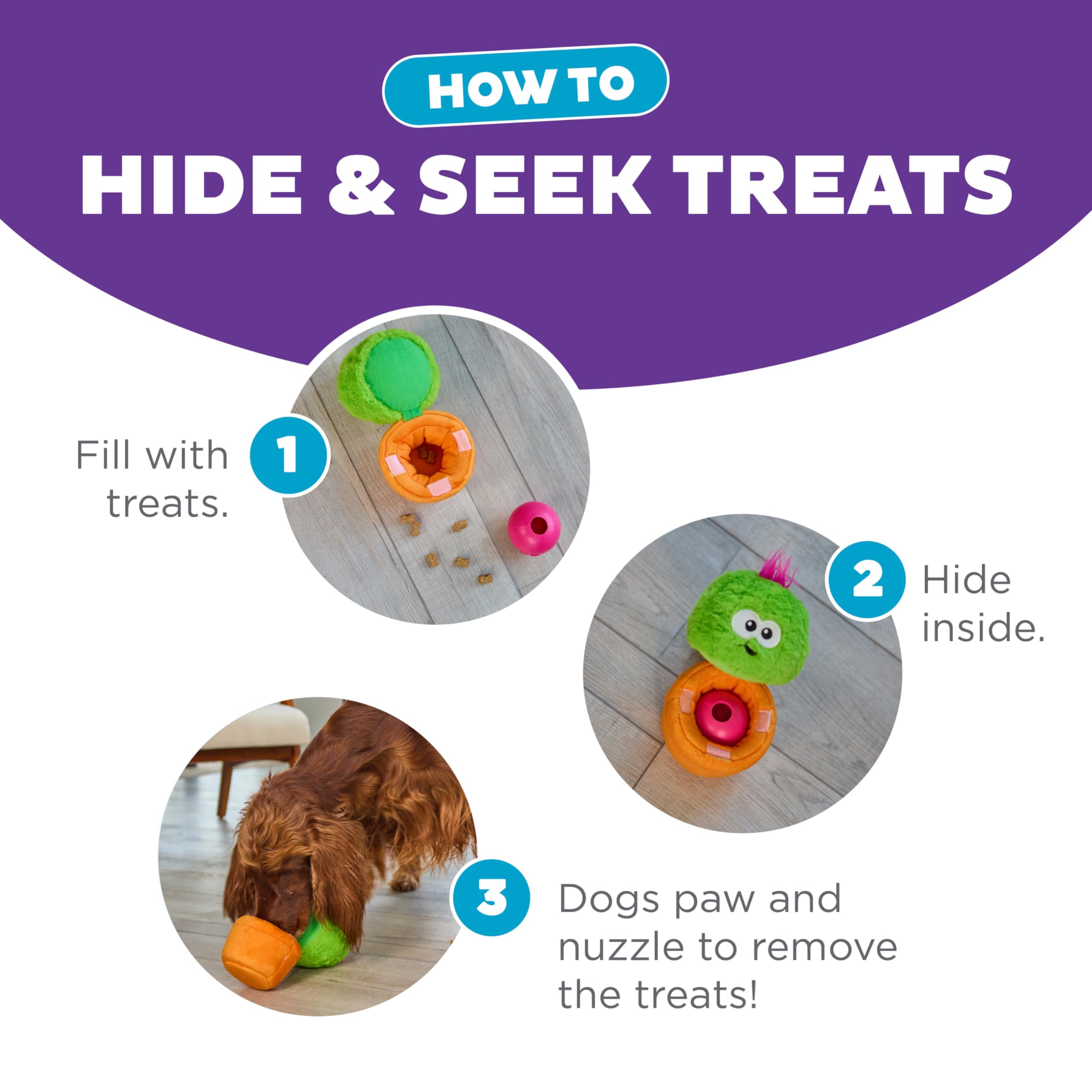 Outward Hound By Nina Ottosson Snack Palz Interactive Plush Dog Puzzle With Treat Ball, Cactus, Green