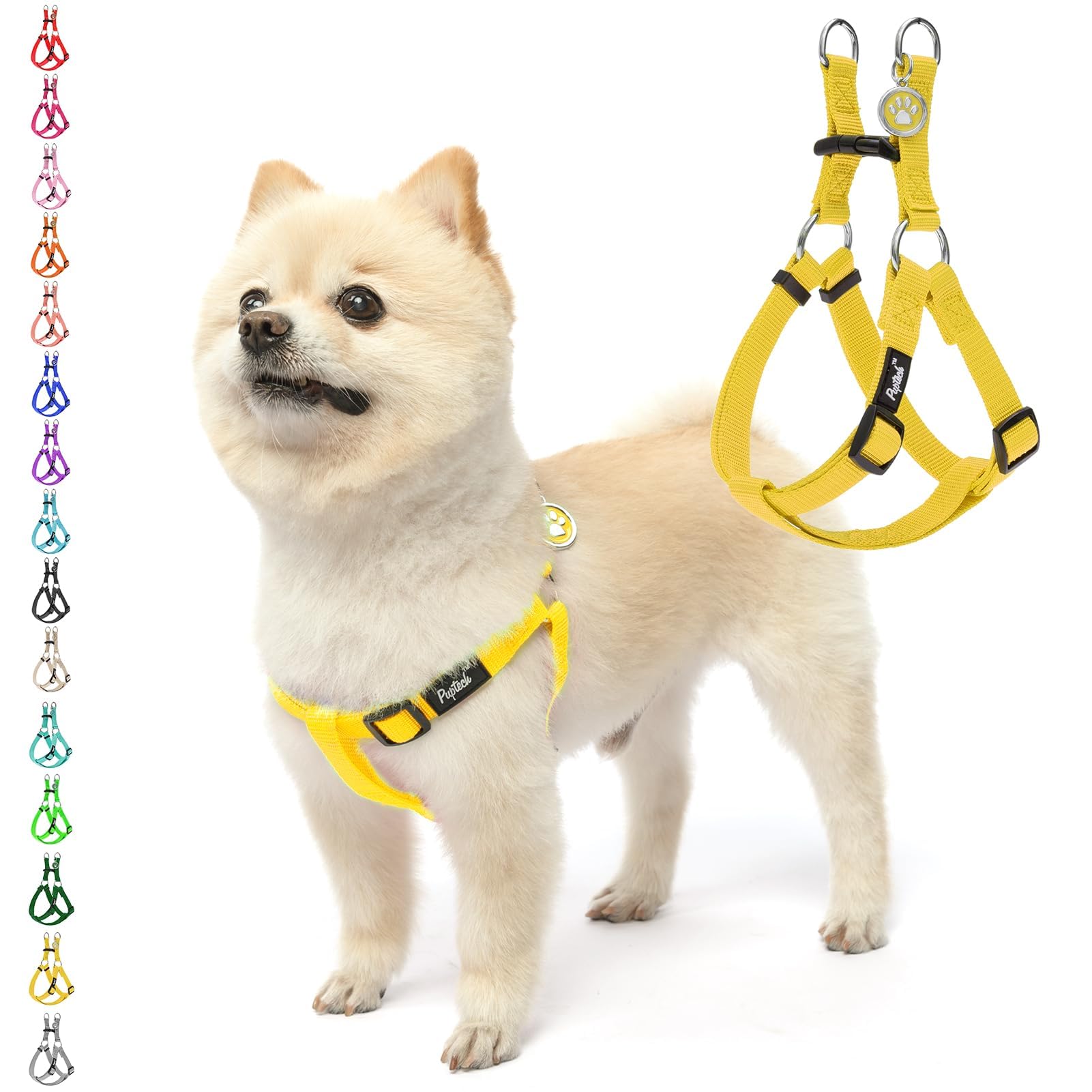 Pupteck No Pull Dog Harness Soft Adjustable Basic Nylon Step In Puppy Vest Outdoor Walking With Id Tag, Yellow, S
