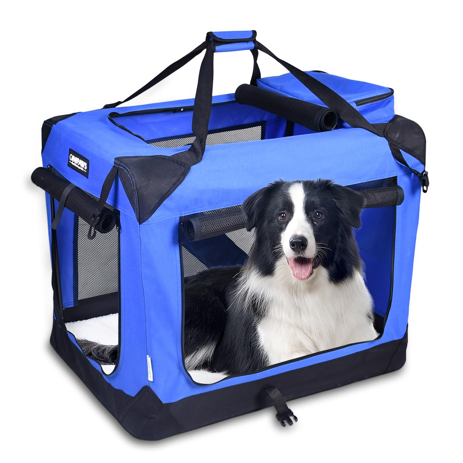 Jespet 36'' Soft Dog Crates Kennel For Pets, 3 Door Soft Sided Folding Travel Pet Carrier With Straps And Fleece Mat For Dogs, C