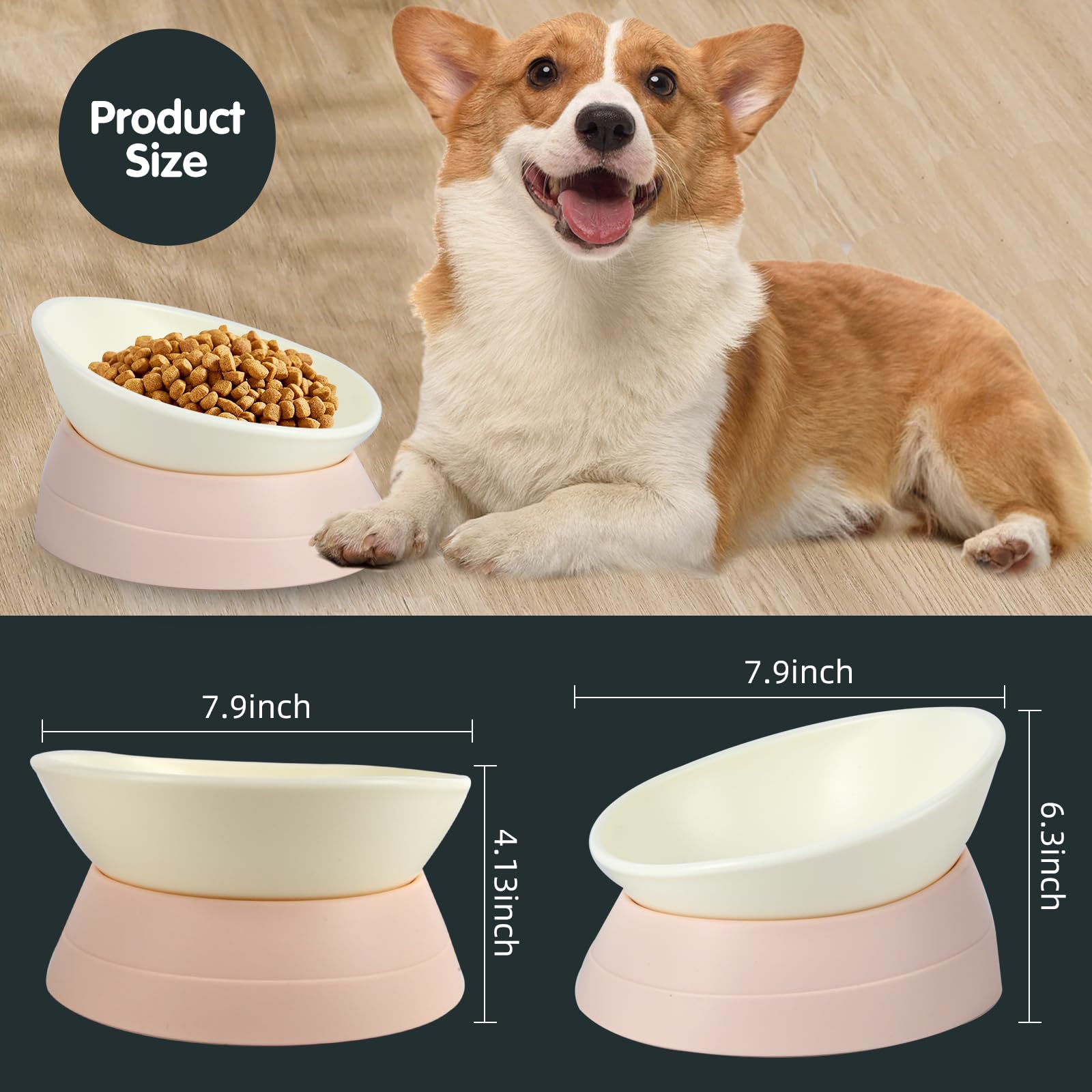 Bulldog Bowl Anti-Slip Dog Cat Dish Detachable Rubber Dog Bowl Pet Sterile Tilted Pet Feeder Slope Base (Lightpink, 3.5 Cup (Med