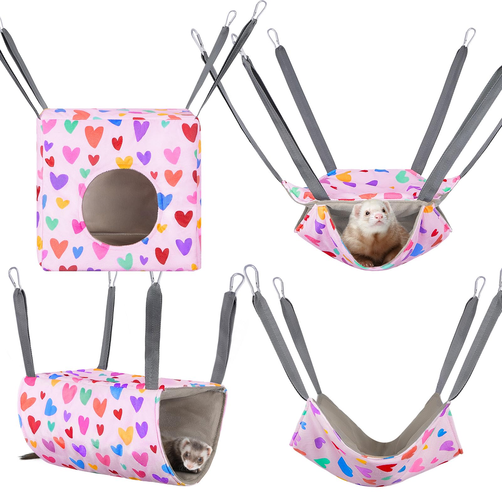 Glittme Ferret Hammock 4 Pack Ferret Cage Accessories Washable Rat Hammock Soft Guinea Pig Hammock For Ferrets, Rat, Sugar Glide
