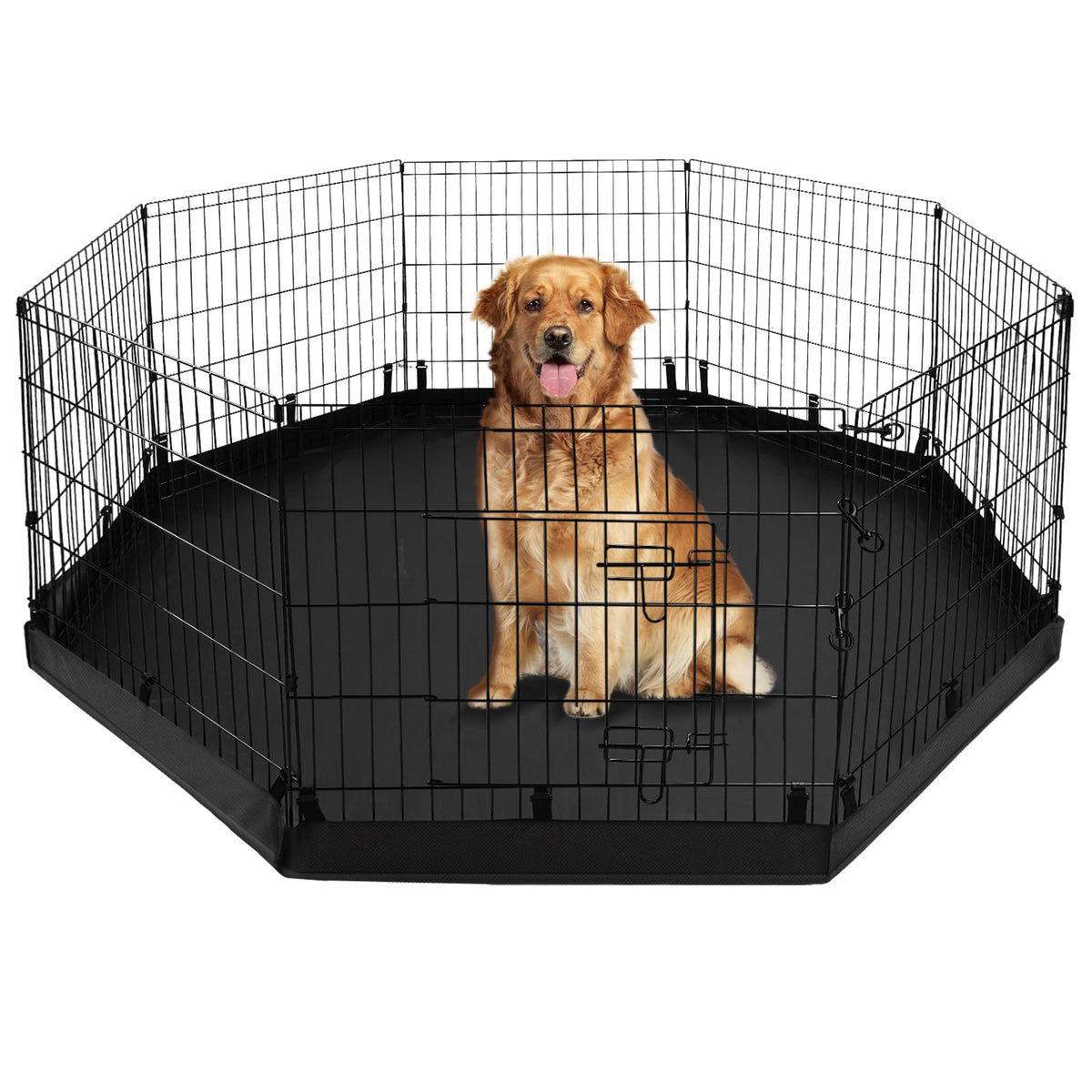 Pjyucien Dog Playpen - Metal Foldable Dog Exercise Pen, Pet Fence Puppy Crate Kennel Indoor Outdoor With 8 Panels 30H & Bottom P