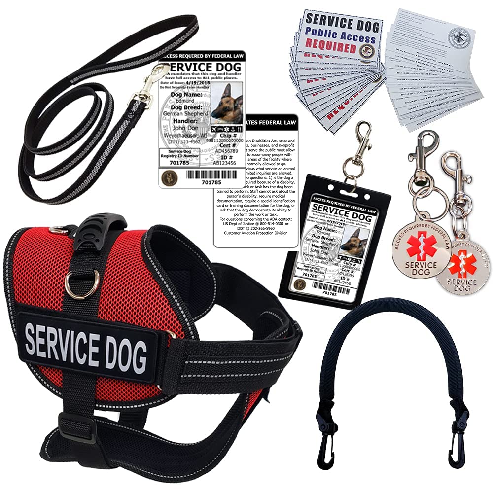 Activedogs.Com 2Xl Red Service Dog Harness Kit - No Pull Dog Vest, Handle, Id, Ada Cards, Medical Alert Keychain, Leash & Patches