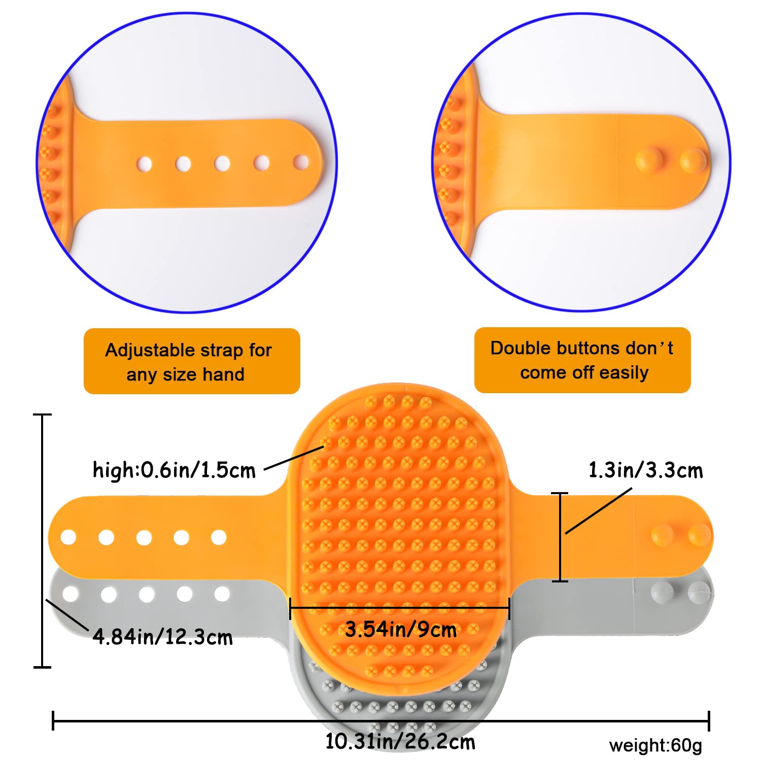 Kwispel Dog Bath Brush Set - 2 Pcs Rubber Grooming And Shedding Brush For Short And Long Haired Dogs, Cats With Adjustable Handle - Perfect For Washing, Shampooing, And Bathing