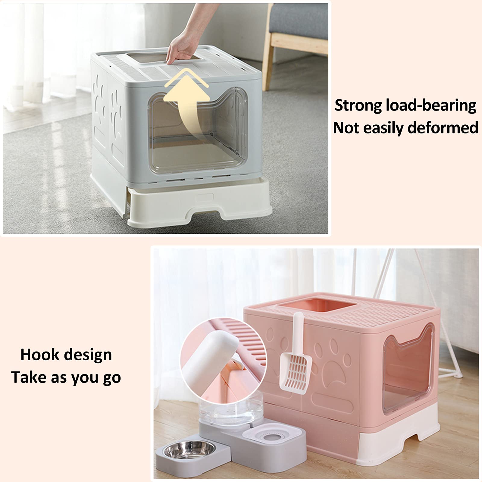Cat Litter Box Foldable Portable Cat Litter Pan With Lid,Top Entry Litter Box Large Covered Cat Litter Box For Travel With Cat L