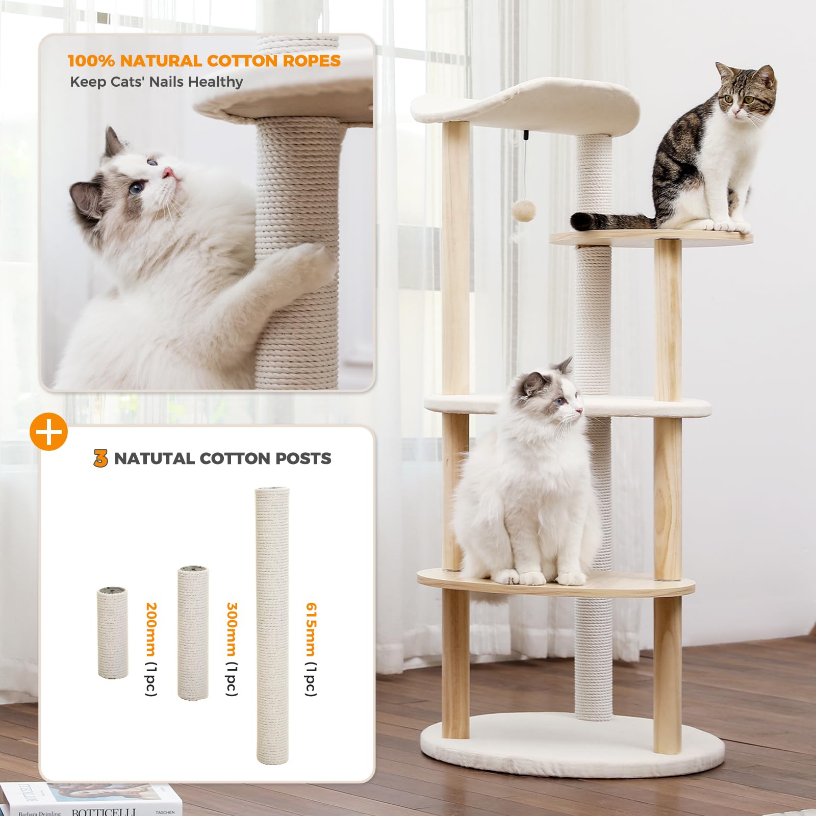 PETEPELA Cat Tree Cat Tower for Indoor Cats,5-Level Cat Play House Cat Activity Center with Scratching Posts Beige