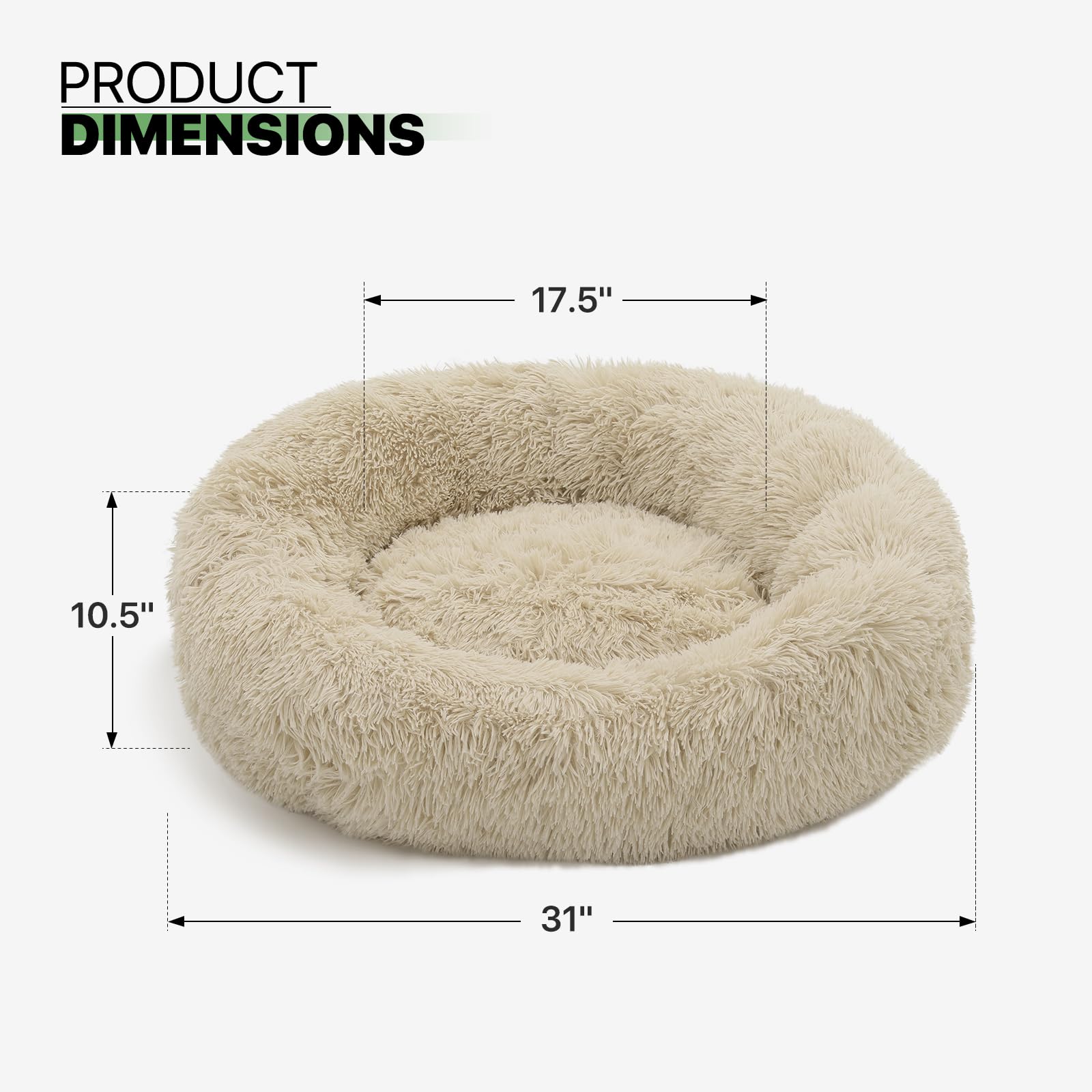Magshion Long Plush Calming Dog Beds For Medium Dogs, Comfy Cuddler Donut Cat Beds For Indoor Cats, Machine Washable & Non-Slip