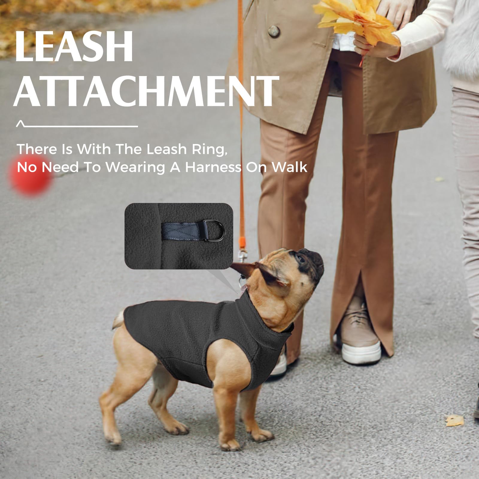 Fleece Dog Sweater Vest, Warm Peter Reve Senior Pullover, Winter Stretchy Vest Dog Jacket With D Ring Leash (Black, M)