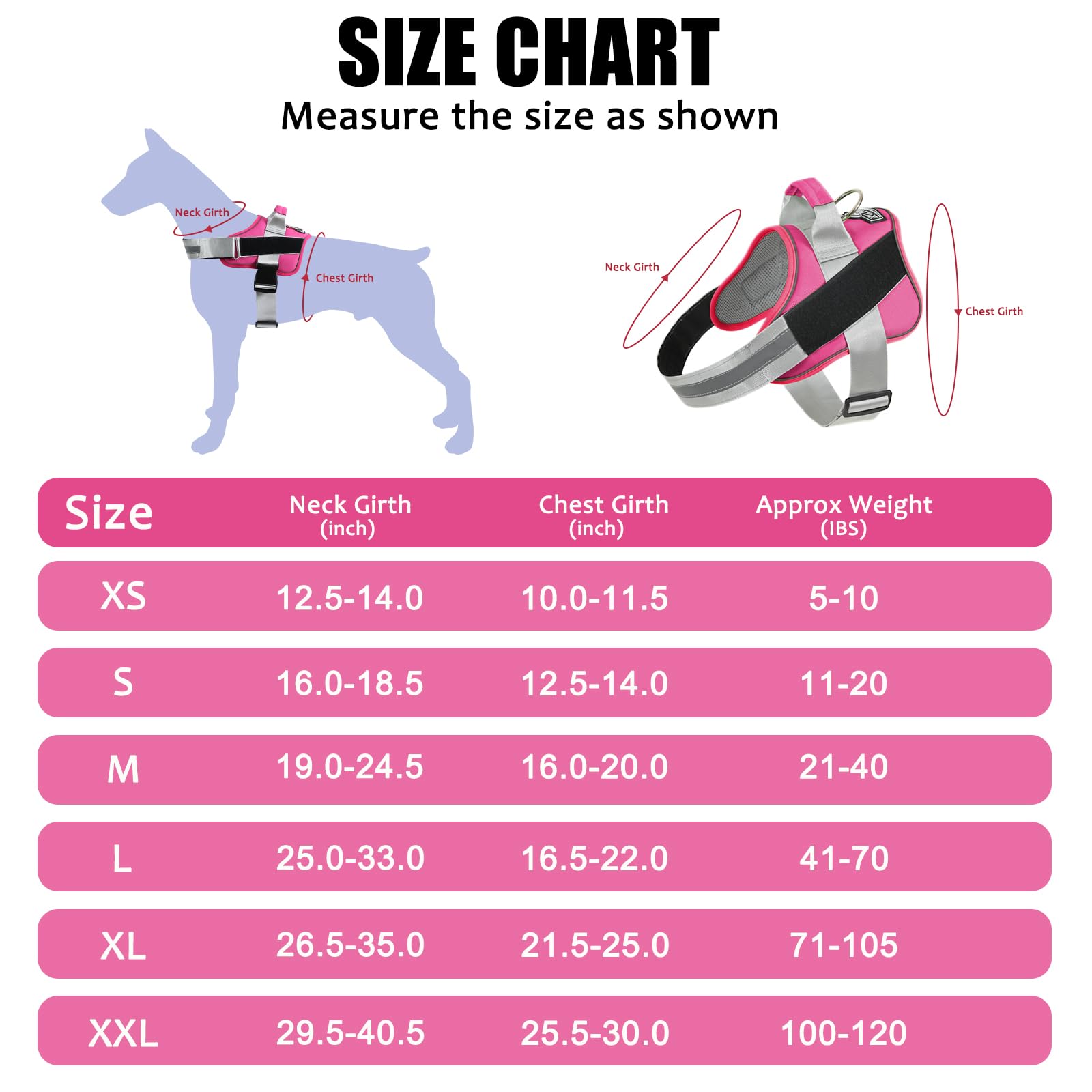 Bolux Dog Harness, No-Pull Reflective Dog Vest, Breathable Adjustable Pet Harness With Handle For Outdoor Walking - No More Pulling, Tugging Or Choking (Fuchsia, Large (Pack Of 1))