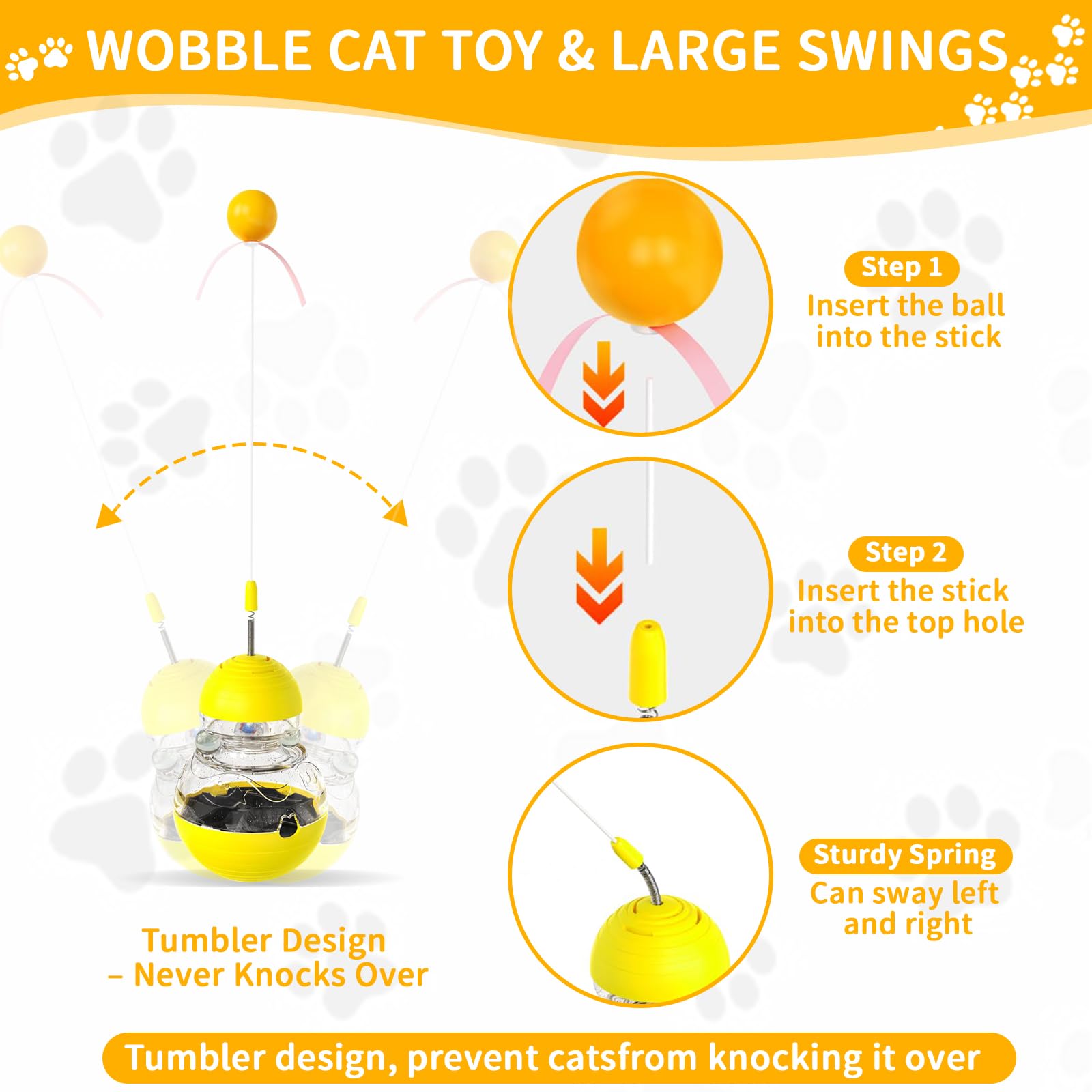 COSOWO Cat Interactive Toys Engaging Wand, Slow Food Treat Dispenser, and Tumbler Design for Indoor Cats Durable, Non-Toxic, Ide