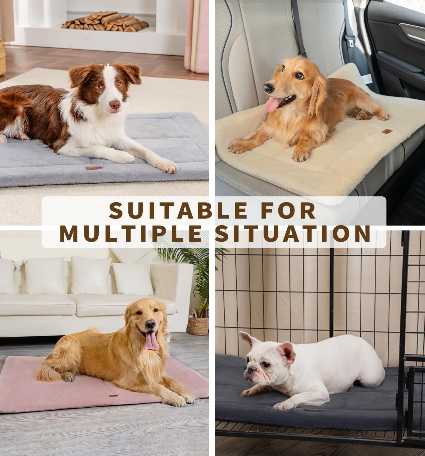 Made4Pets Dog Crate Pad Bed for Extra Large Dogs, Washable & Reversible, Anti-Slip Kennel Mat for Cozy Sleeping, Soft Fluffy Dog