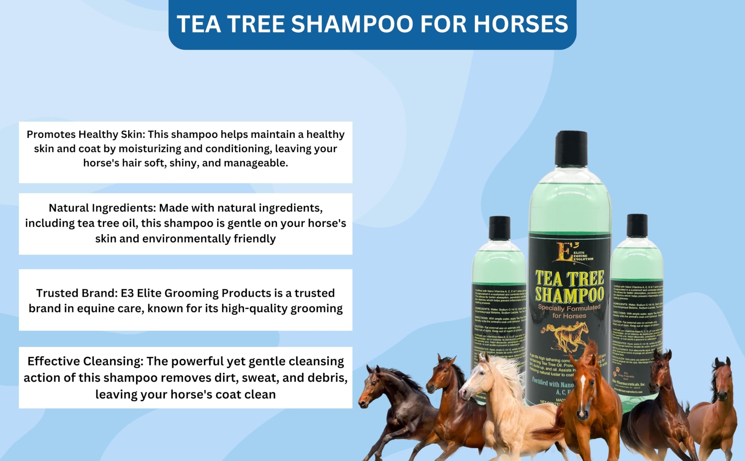 E3 Elite Grooming Products Tea Tree Shampoo For Pets, 32 Oz.