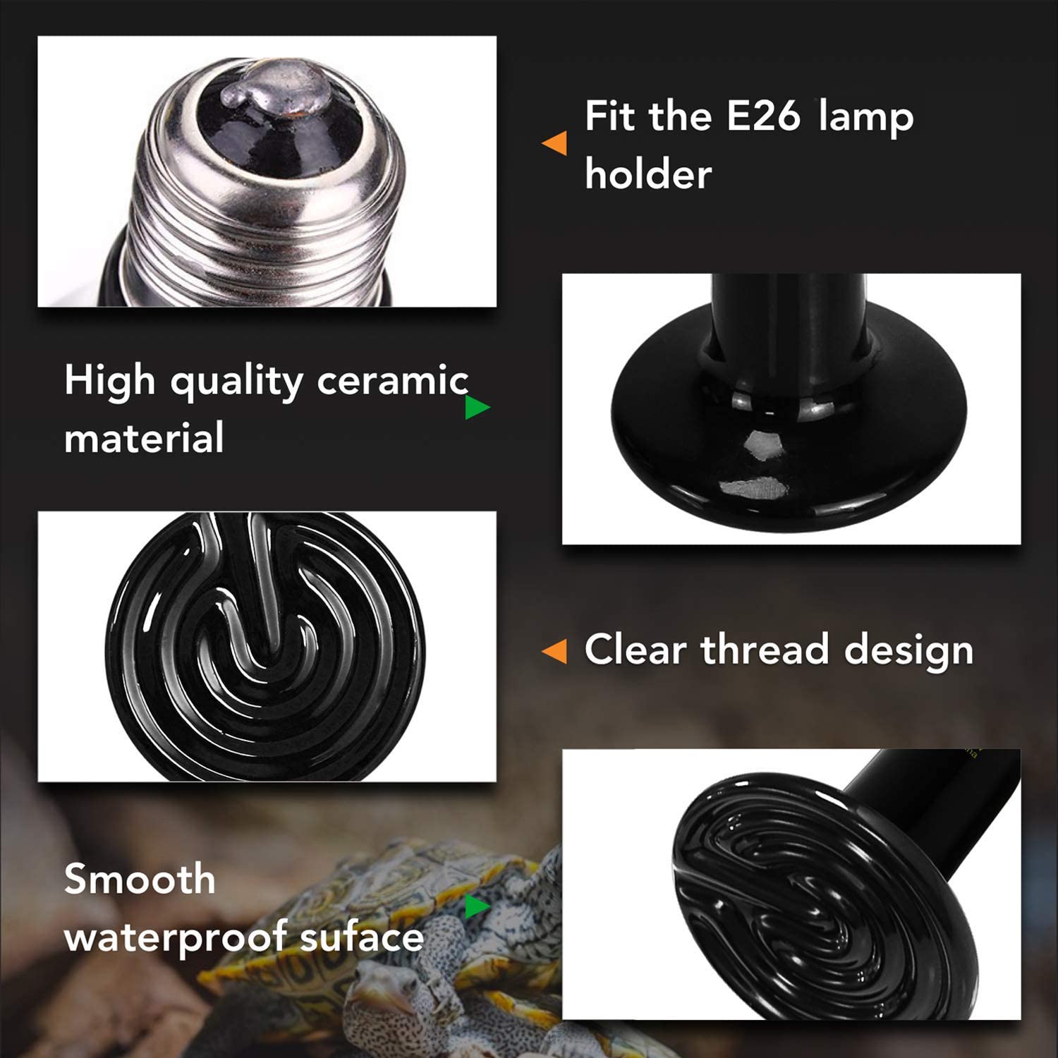 Simple Deluxe 25W/40W/50W/150W/250W Ceramic Heat Emitter Reptile Heat Lamp Bulb No Light Emitting Brooder Coop Heater for Amphib