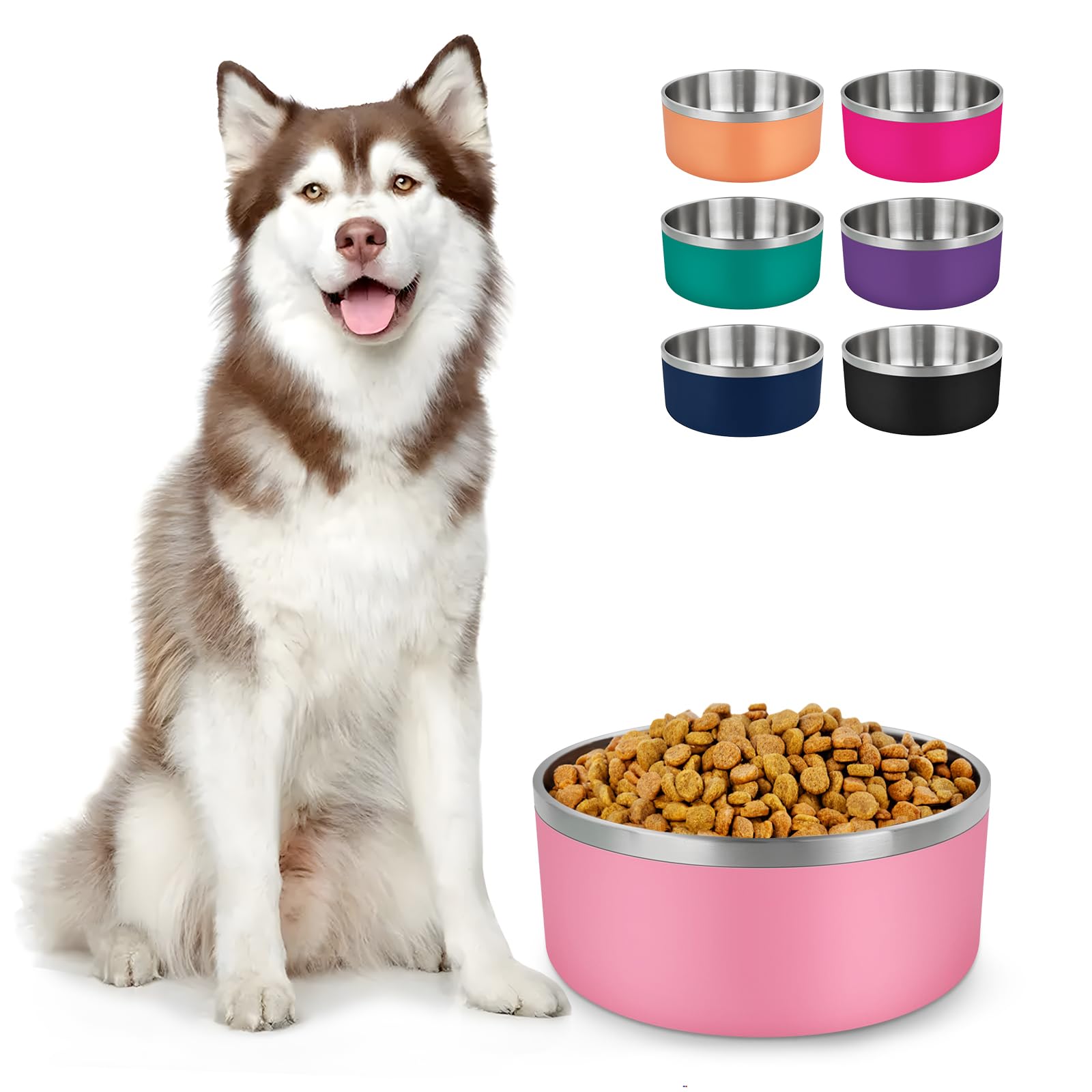LIHONG Stainless Steel Dog Bowls for Large Dogs,Dog Food Water Bowls with Non Slip Rubber Bottom,Pet Feeding Bowl,Double Wall In