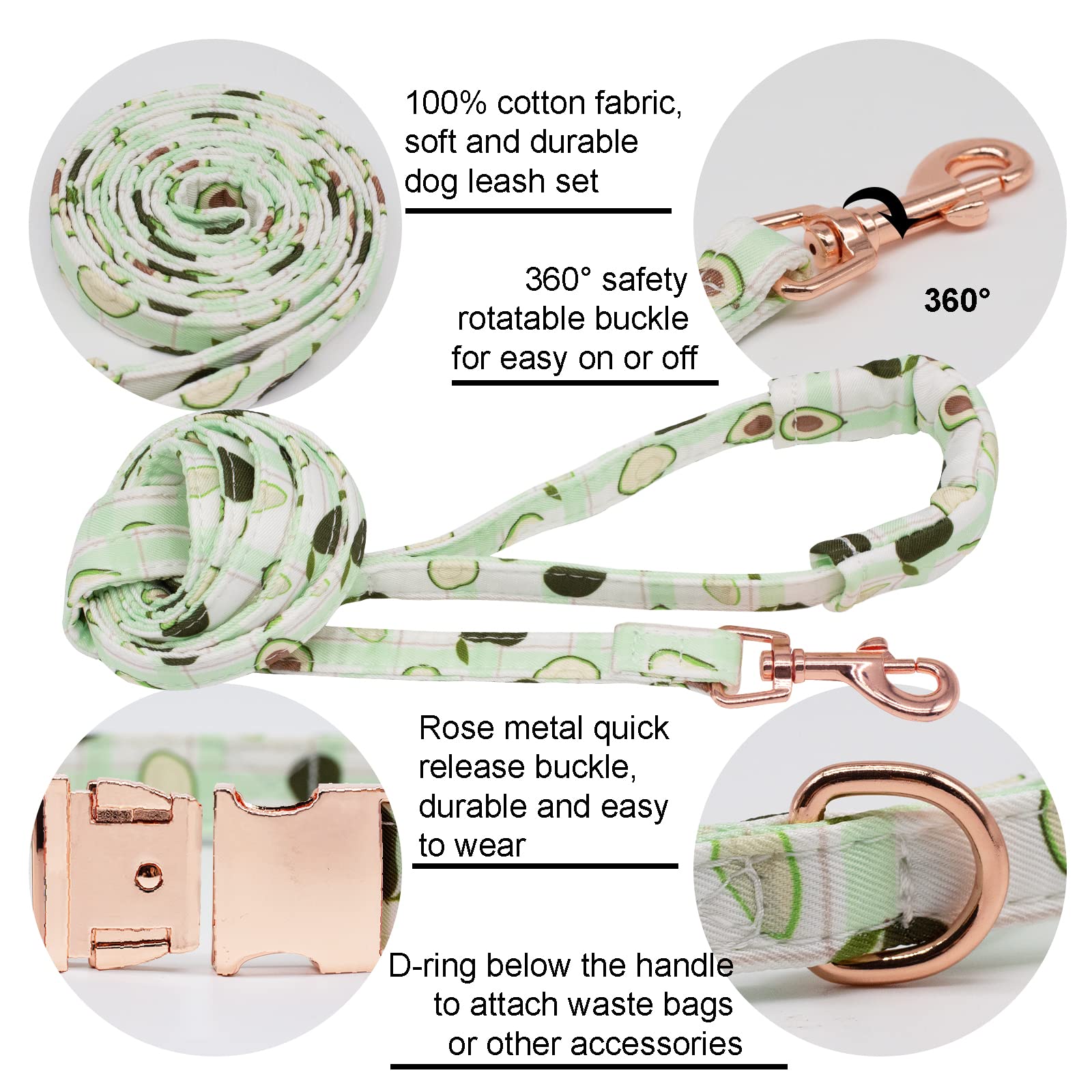 Dog Collar And Leash Set With Flower Bow Tie Girls Dog Collar Dog Tag Metal Buckle Adjustable For Small Medium Large Dogs Green Flower-L