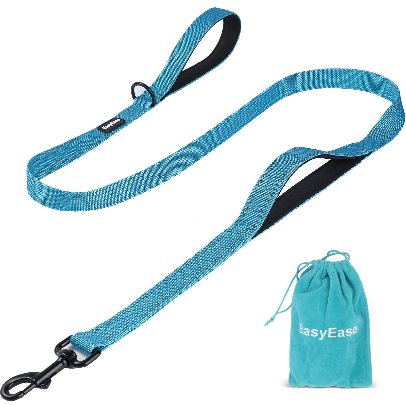 Easyease Dog Leash With 2 Comfortable Soft Padded Handles, Reflective Heavy Duty Pet Dog Walking Leashes, 4Ft Blue Durable Dog T