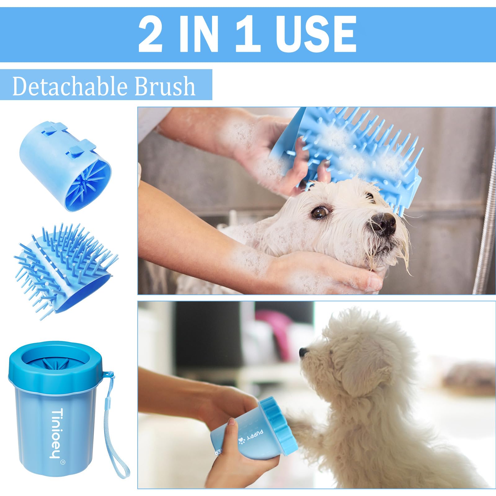 Dog Paw Cleaner For Medium Dogs (With 3 Absorbent Towels), Dog Paw Washer, Paw Buddy Muddy Paw Cleaner, Pet Foot Cleaner (Medium, Blue)