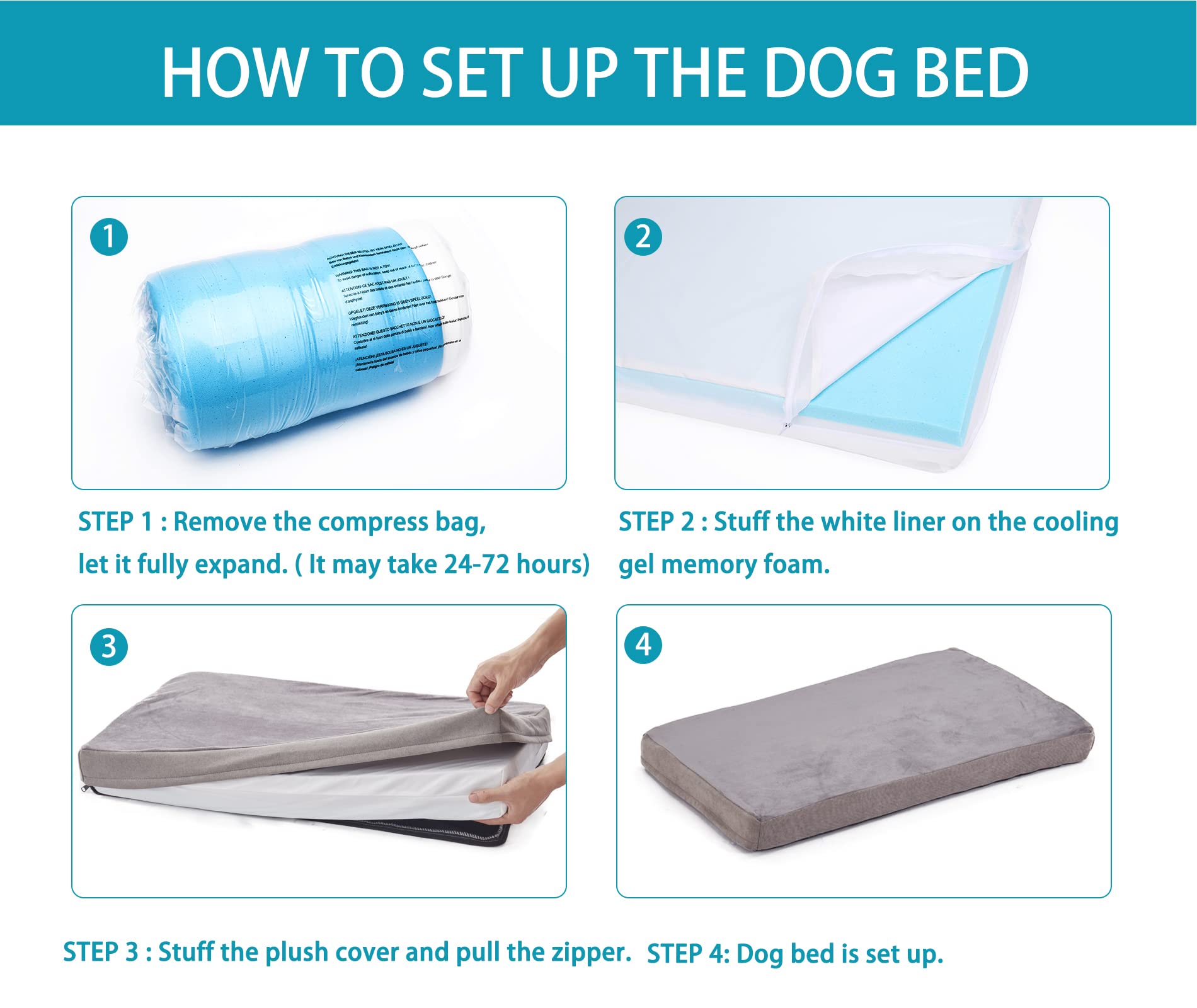 Gohoo Pet Orthopedic Memory Foam Dog Bed For Large Dogs, Cooling Dog Beds -Waterproof Pet Bed Mats For Crate With Removable Wash