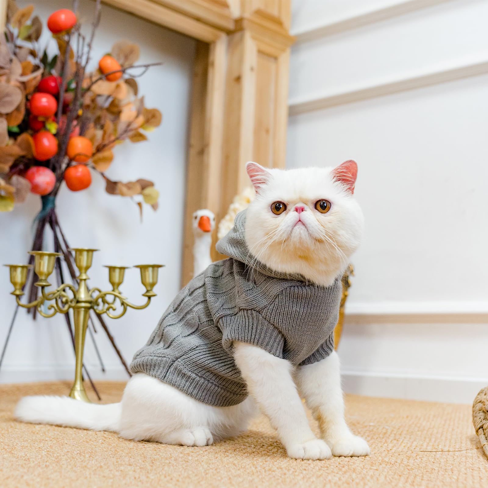 Pupteck Winter Dog Cat Sweater Coat - Soft Cold Weather Clothes Knitwear For Kitties & Small Dogs Indoor Outdoor Walking Warm, Knitted Classic For Doggies Kitties Girls Boys, Grey L