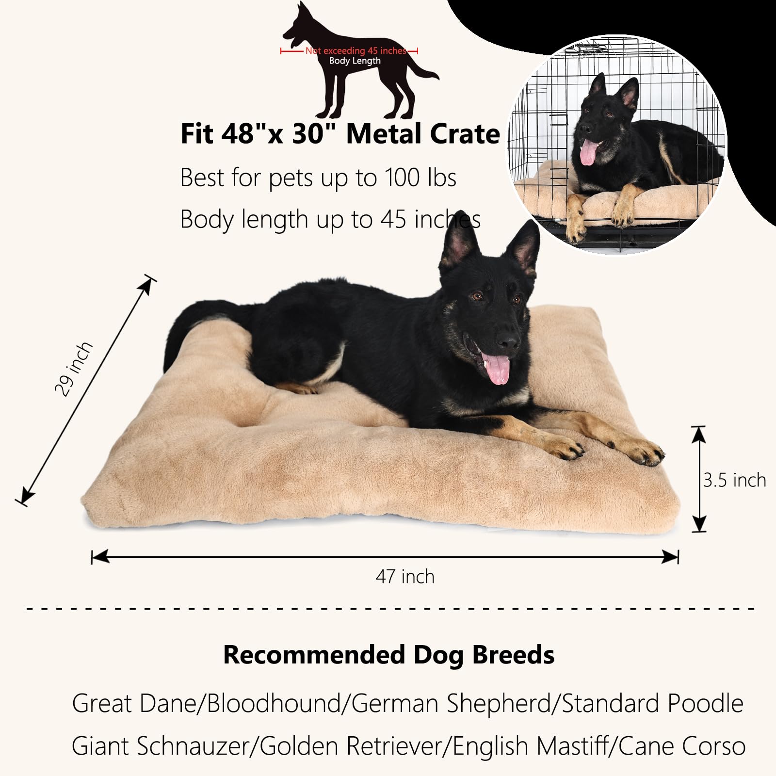 Nononfish Dog Crate Bed 48 X 30 Washable Fit Metal Crates Or Kennel,Xxl Kennel Mat For Extra Large Dogs With Anti-Slip Bottom,Ju