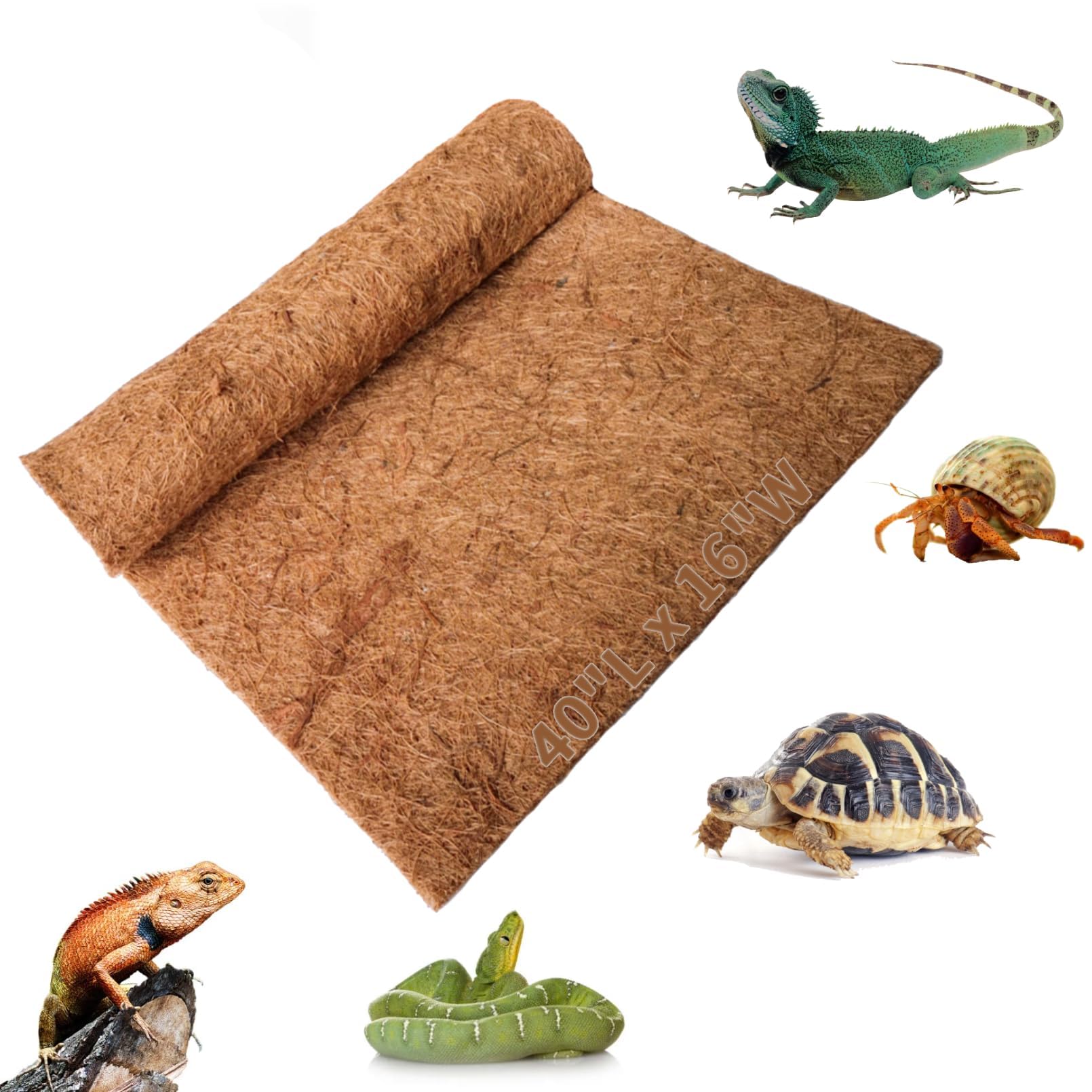 Hamiledyi Reptile Carpet 40'' L x 16'' W Natural Coconut Fiber Tortoise Carpet Mat for Pet Terrarium Liner Reptile Supplies for 