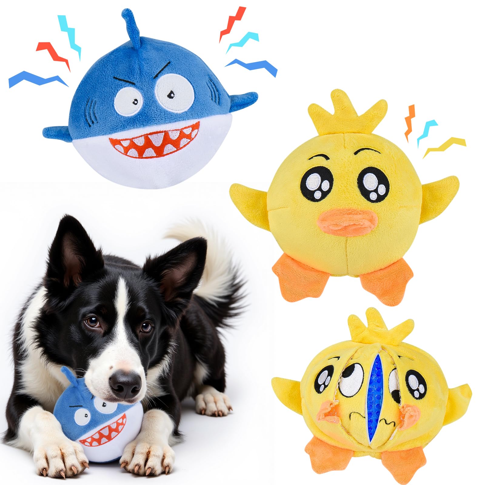 Squeaky Dog Toys For Aggressive Chewers(3In1), Interactive Durable Ball Chew Toys With Crinkle Paper & Tearable Plush, Puppy Tee